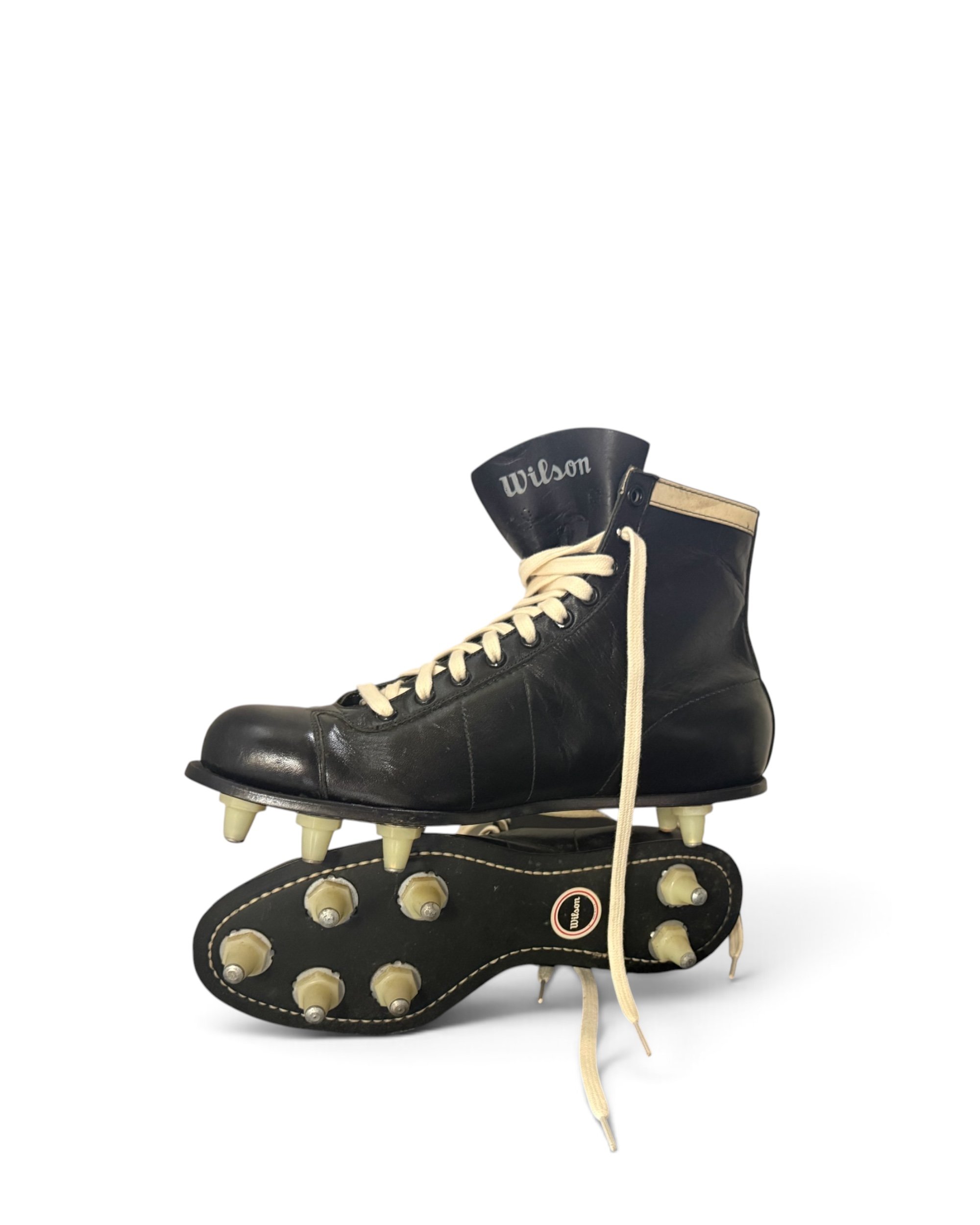 vintage black leather football cleats by Wilson NOS - Modern Artifact DecorPhotoroom_20260815_181217.JPG