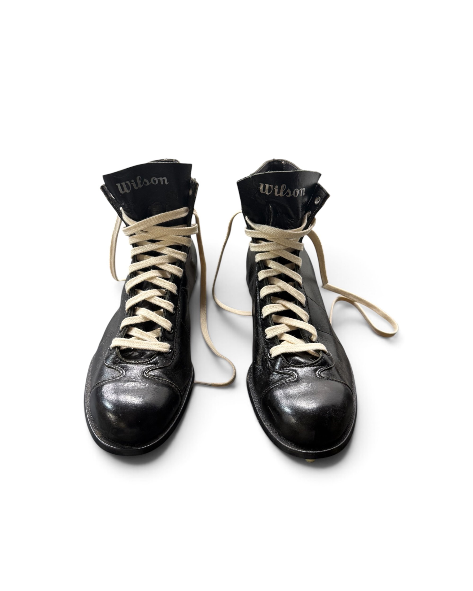 vintage black leather football cleats by Wilson NOS - Modern Artifact DecorPhotoroom_20260815_174844.JPG