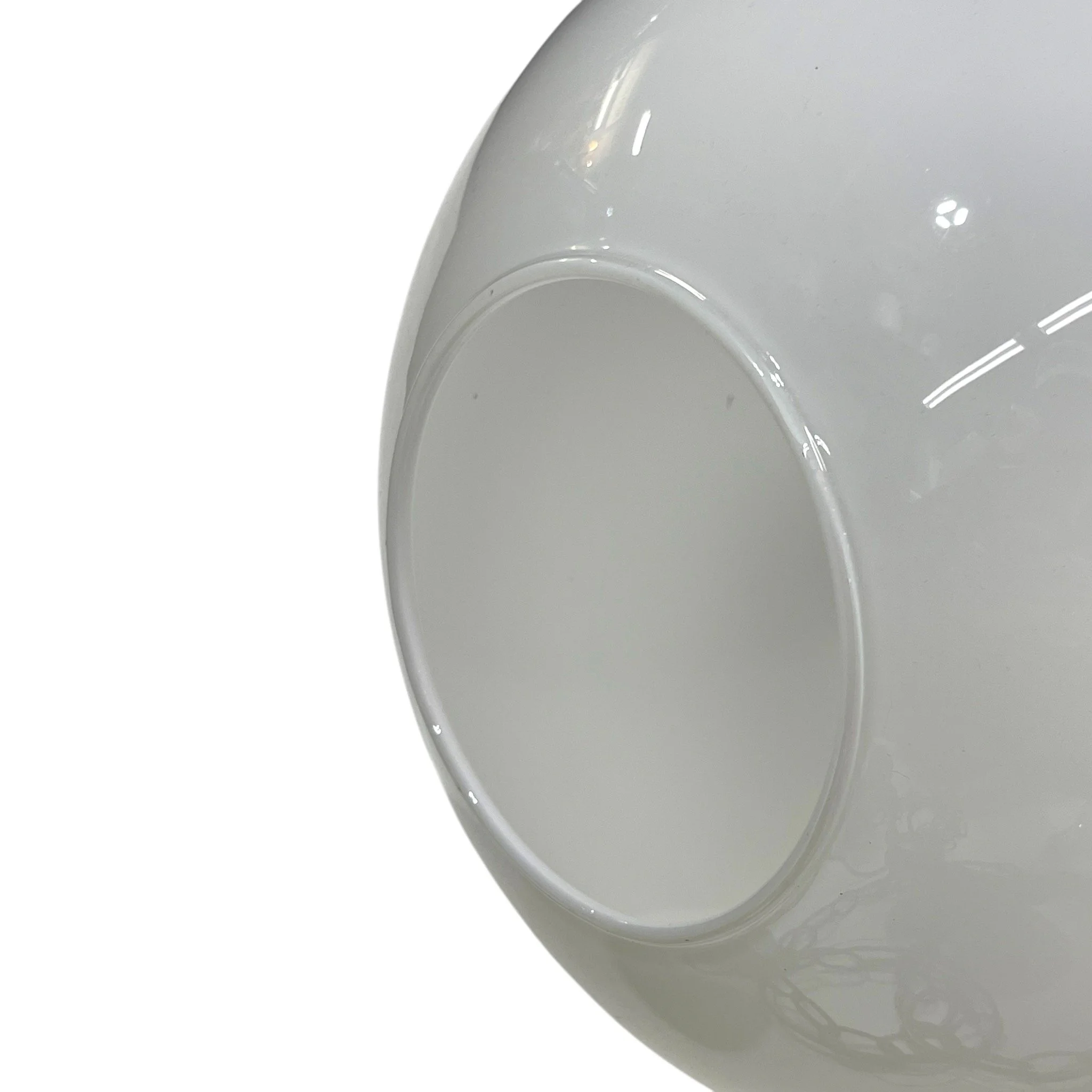 Pair of large 1960s white glass orb pendant swag hanging lights with black chain and finial, mid century modern design, perfect for vintage home decor or retro interior lighting.