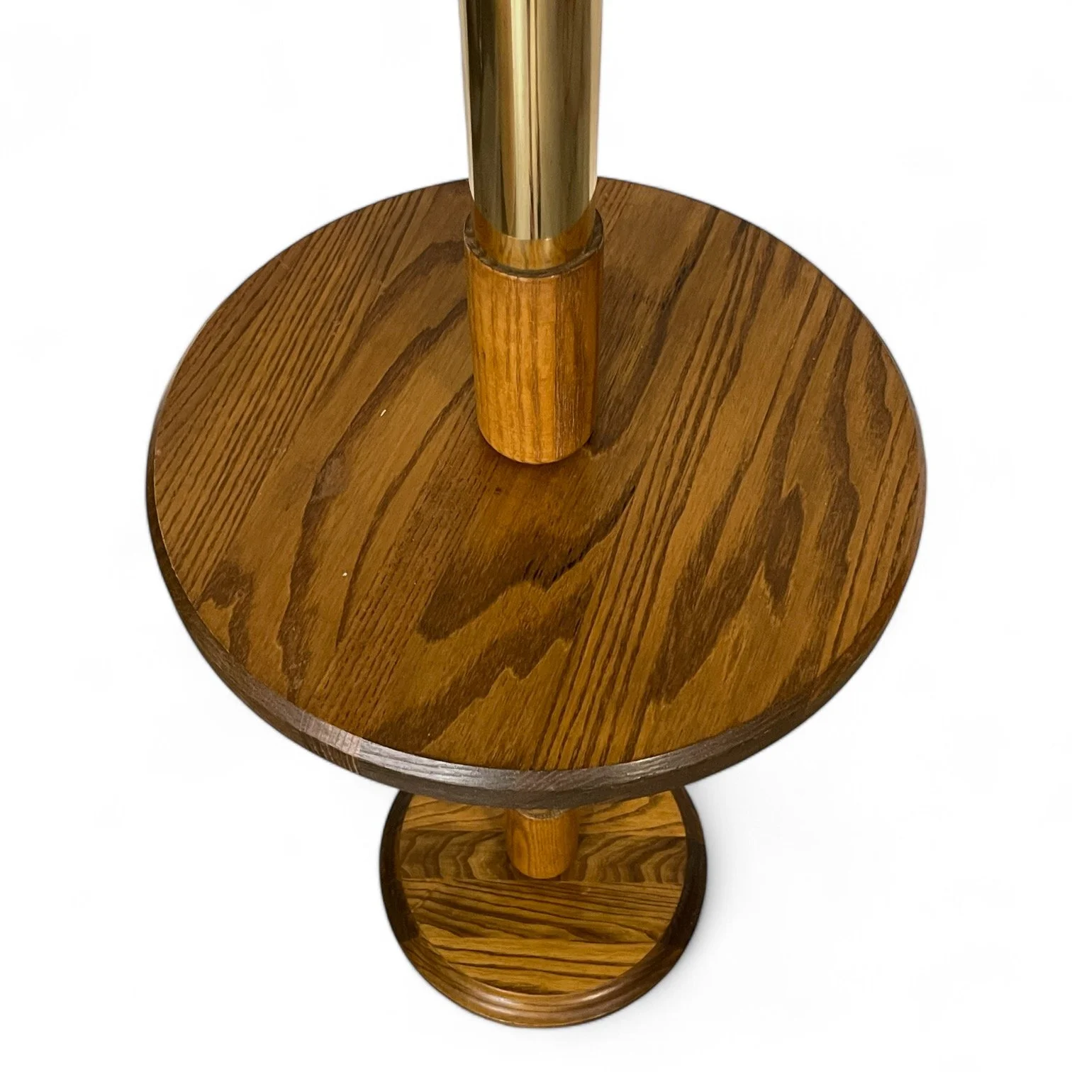 Vintage floor lamp with built in round wooden table, mid century modern lighting and furniture piece