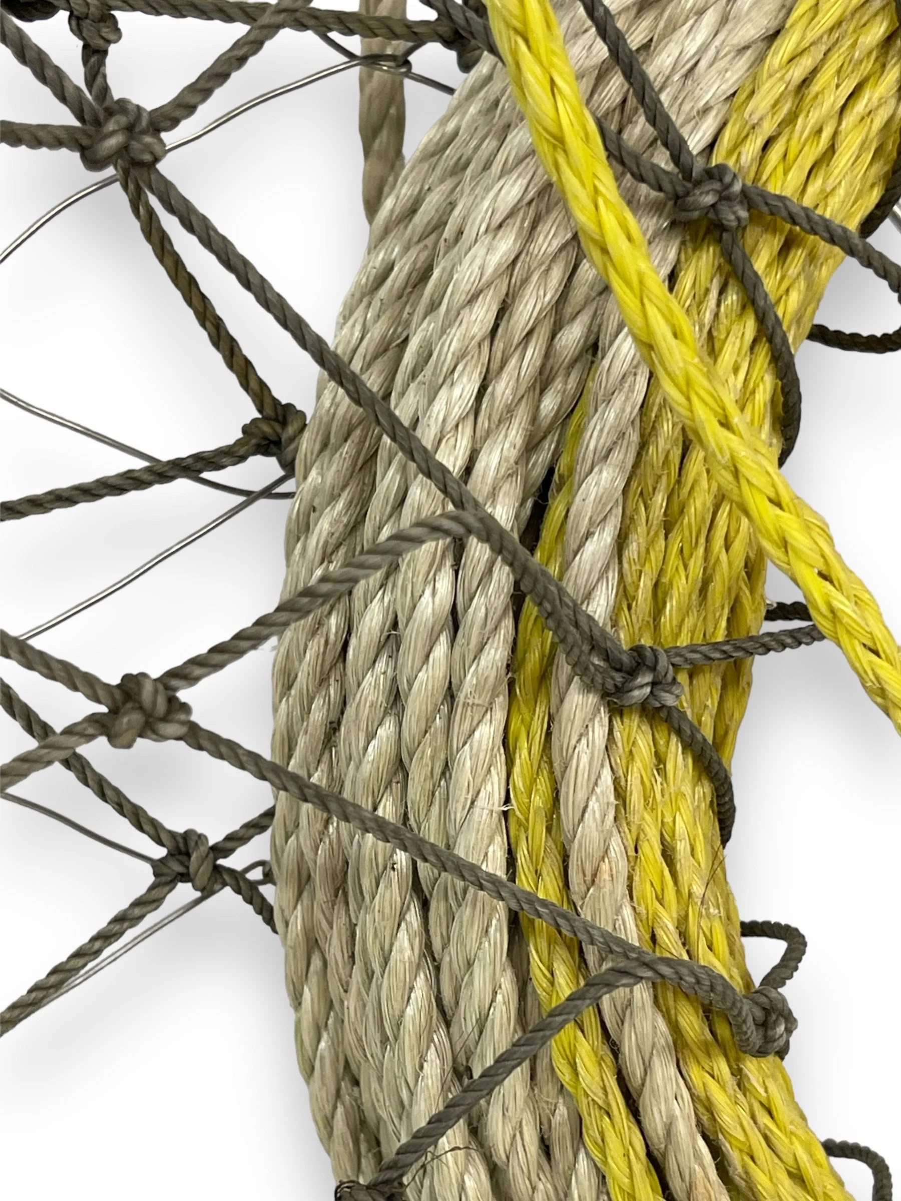 Pair of vintage large ring crab traps with weathered patina, ideal for nautical or coastal wall decor in a rustic beach or lake house setting, or seafood restaurant.