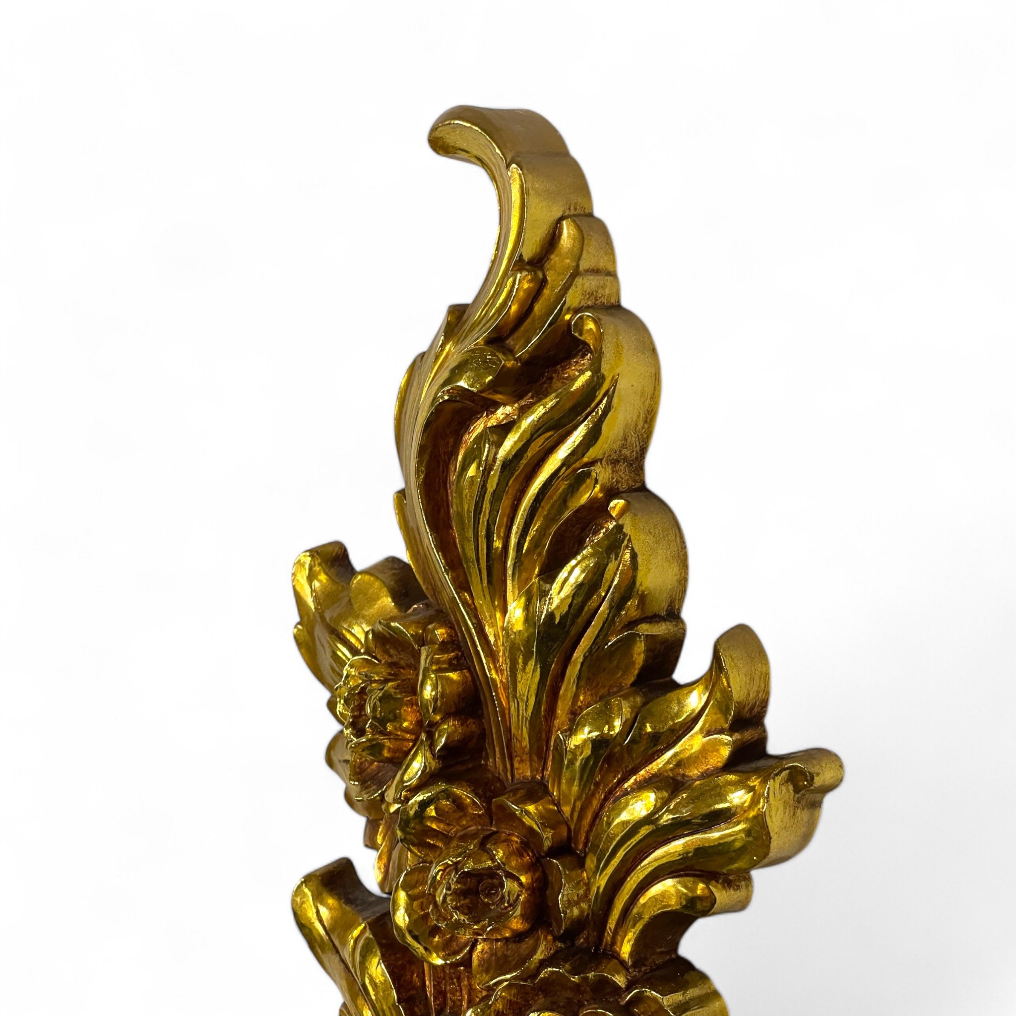 Vintage 1972 Syroco #4133 dual taper candlestick holder wall hanging, ornate gold floral pattern, made in USA.