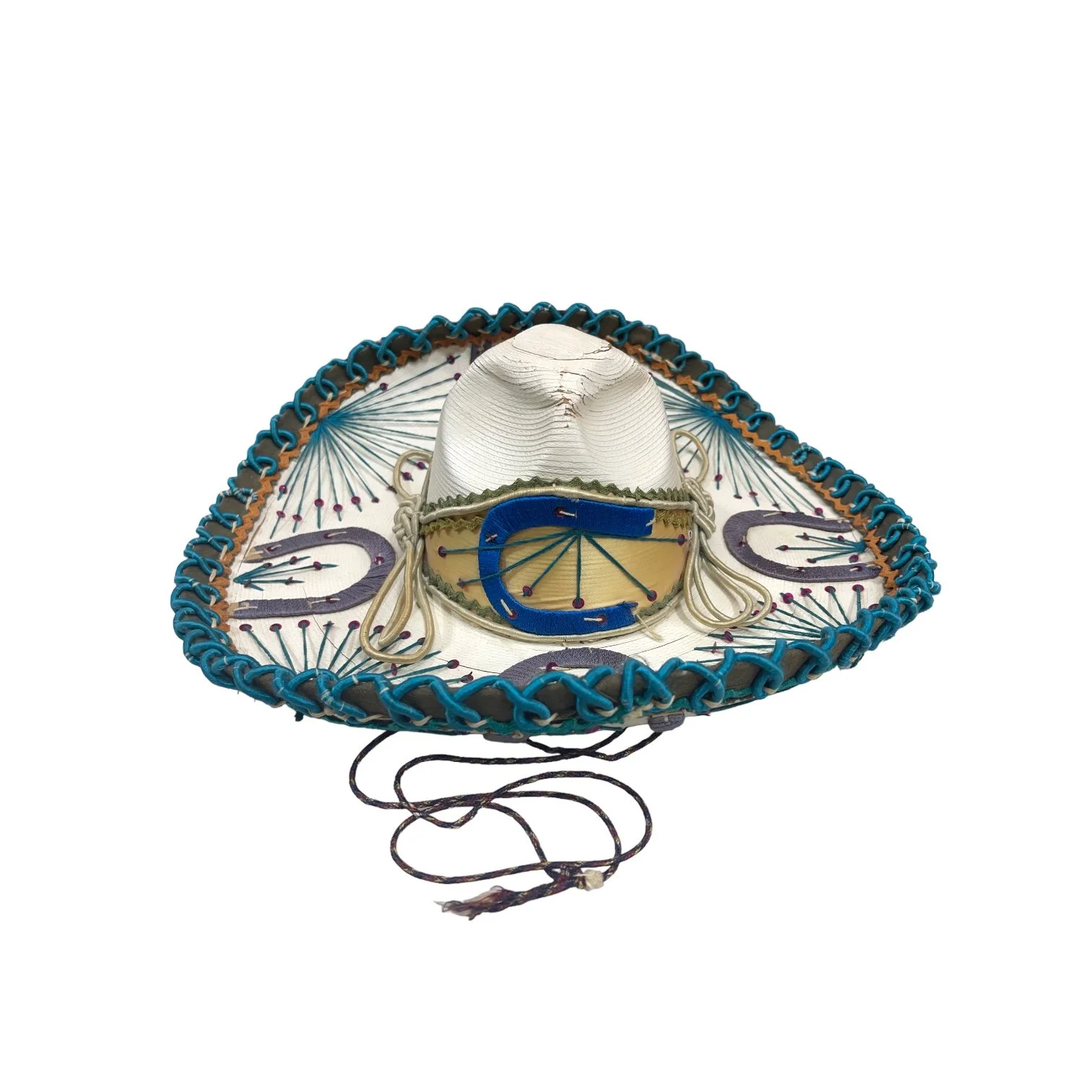 Vintage Authentic Mexican Mariachi Sombrero - high crowned with sequins and horseshoes.