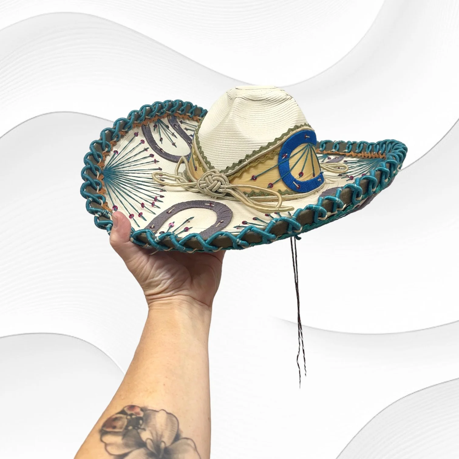 Vintage Authentic Mexican Mariachi Sombrero - high crowned with sequins and horseshoes.