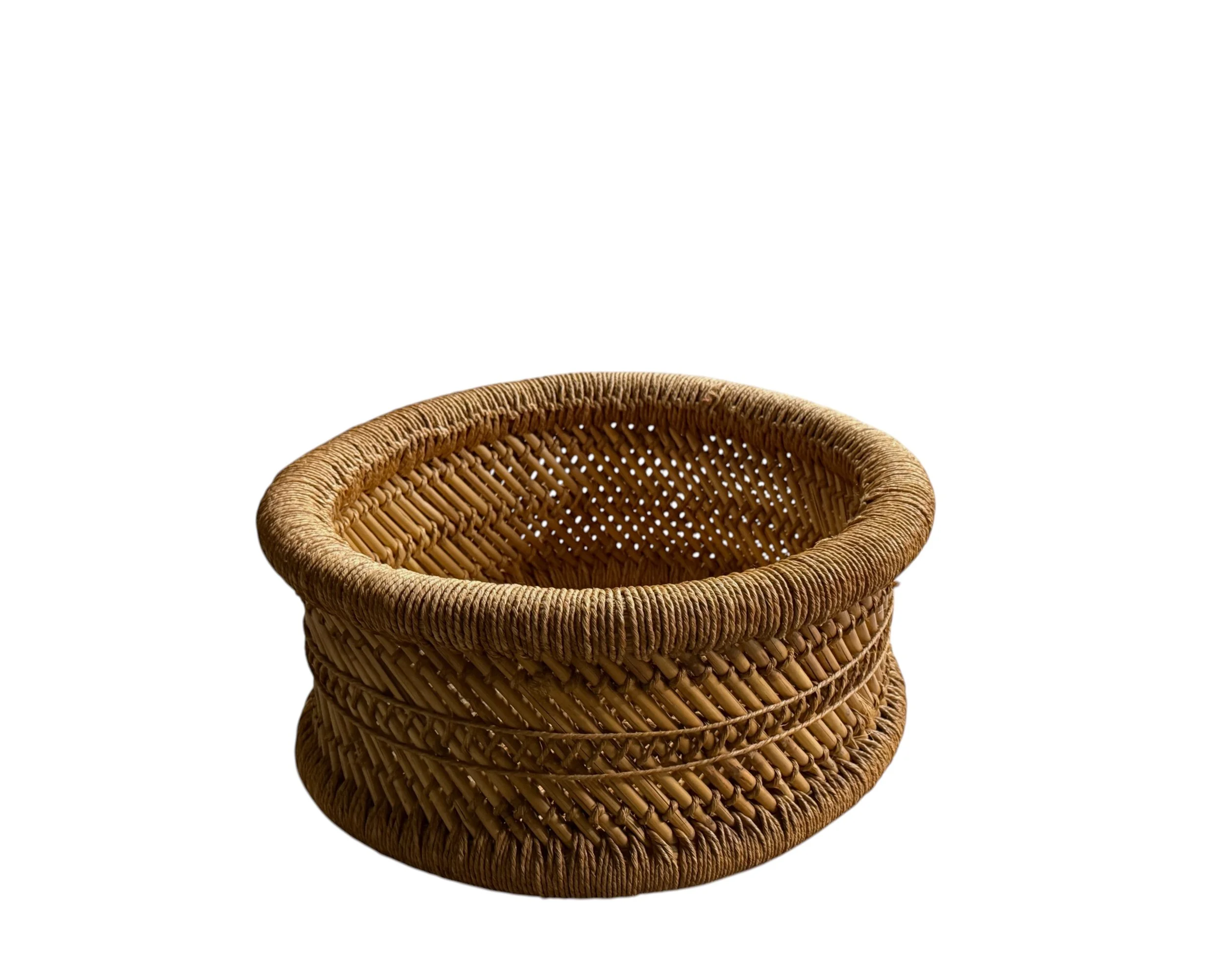 Photoroom_20260325_182128vintage woven rattan wicker round basket boho accent - Modern Artifact Decor.JPG