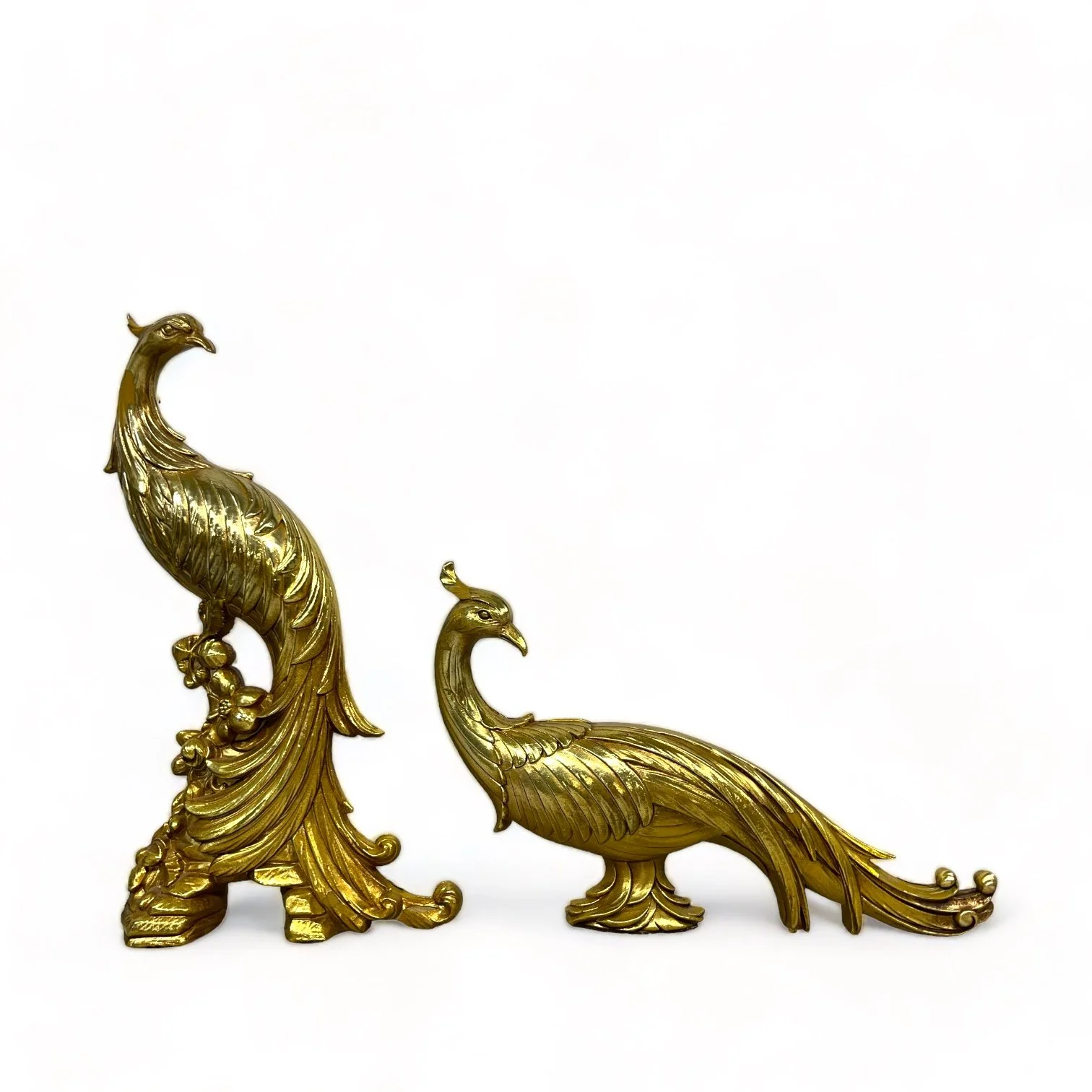 Vintage 1960s Syroco gold tabletop peacocks set of 2