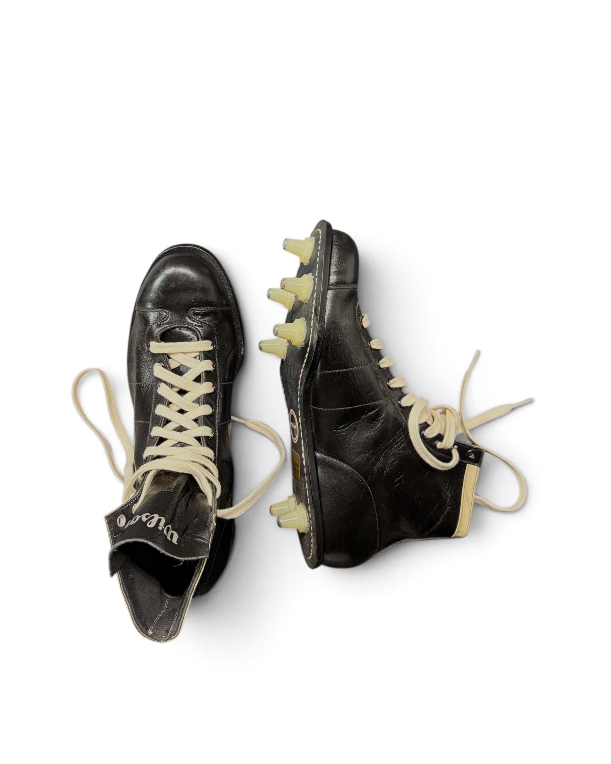 vintage black leather football cleats by Wilson NOS - Modern Artifact DecorPhotoroom_20260815_175520.JPG