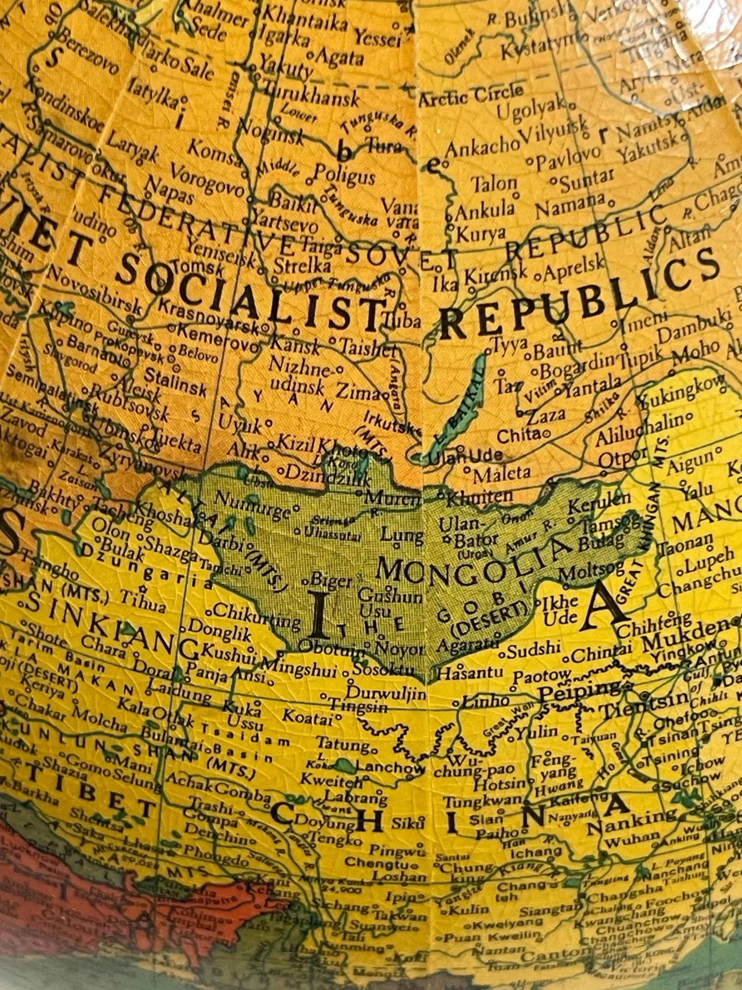 Vintage 1940s Replogle 10 inch Library glass globe light on metal stand.