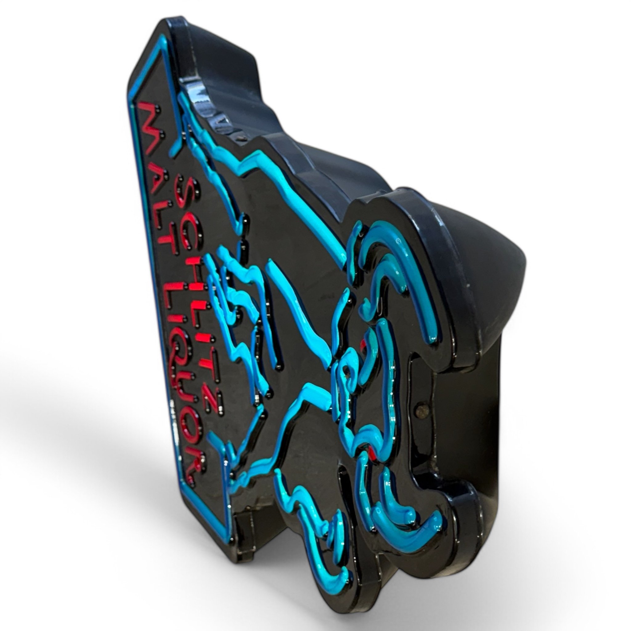 Vintage Schlitz Malt Liquor lighted beer sign with faux neon design, featuring the bull logo. A bold statement piece for home bars, man caves, or breweriana collections.