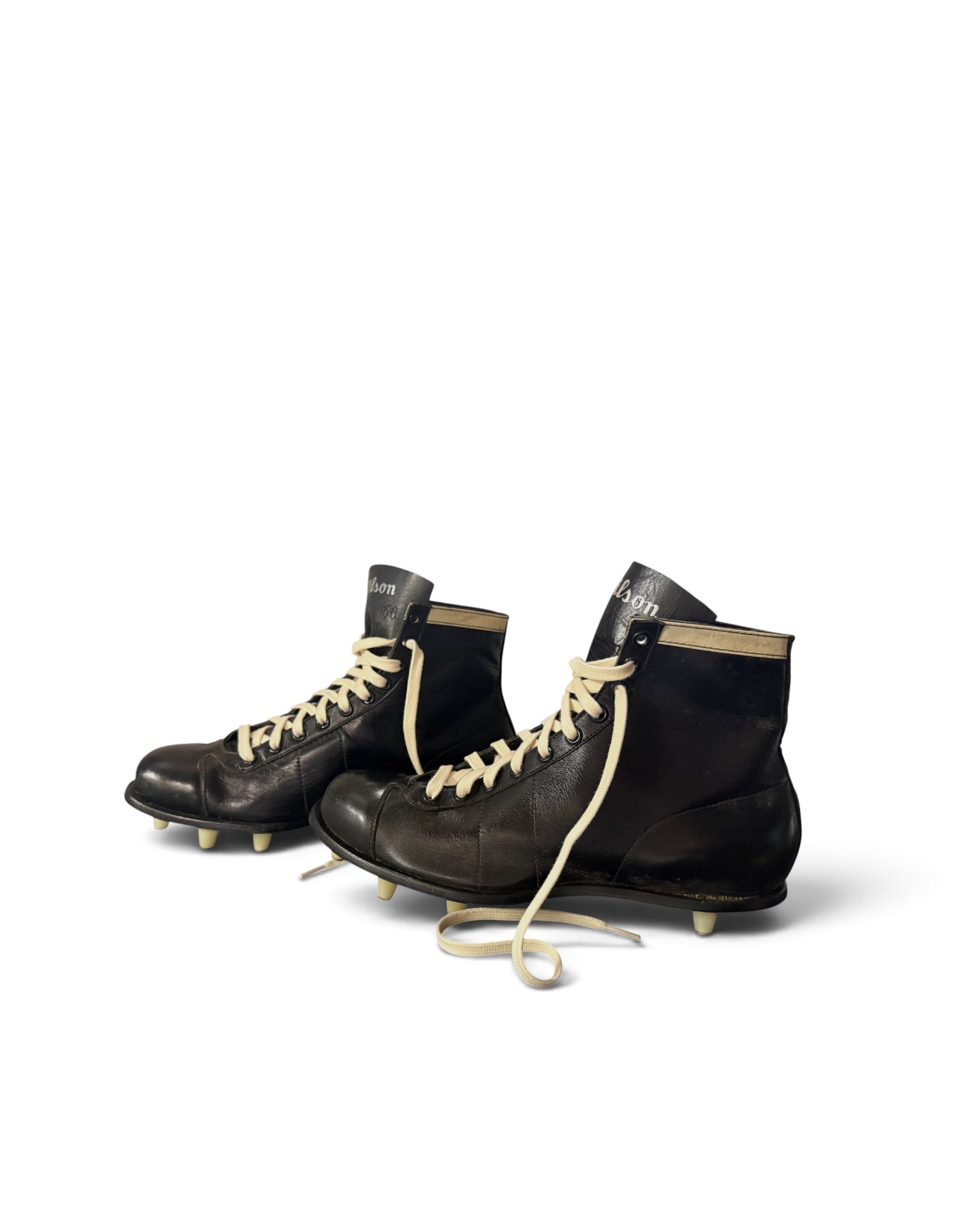 vintage black leather football cleats by Wilson NOS - Modern Artifact DecorPhotoroom_20260815_180859.JPG