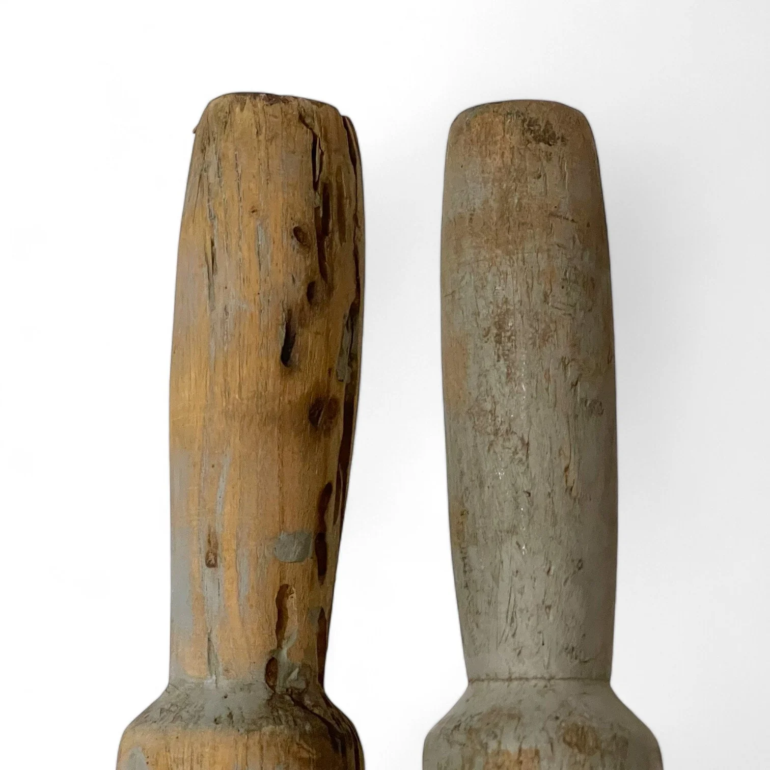 Vintage wooden grey weathered boat oars with oar locks, 71 inches by Foster Oar Co. - Made in USA.