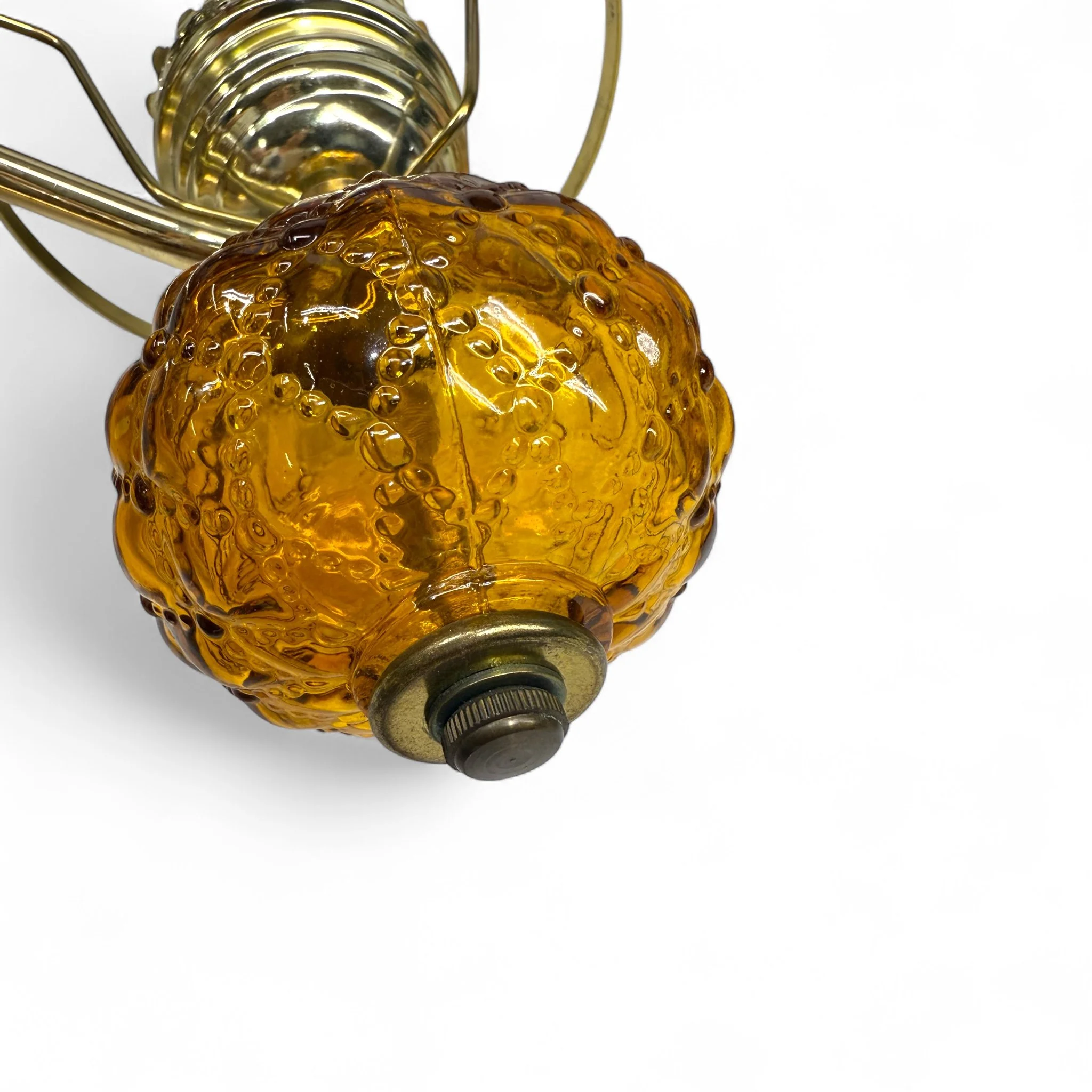 Vintage amber glass lamp shades with quilted texture and fluted