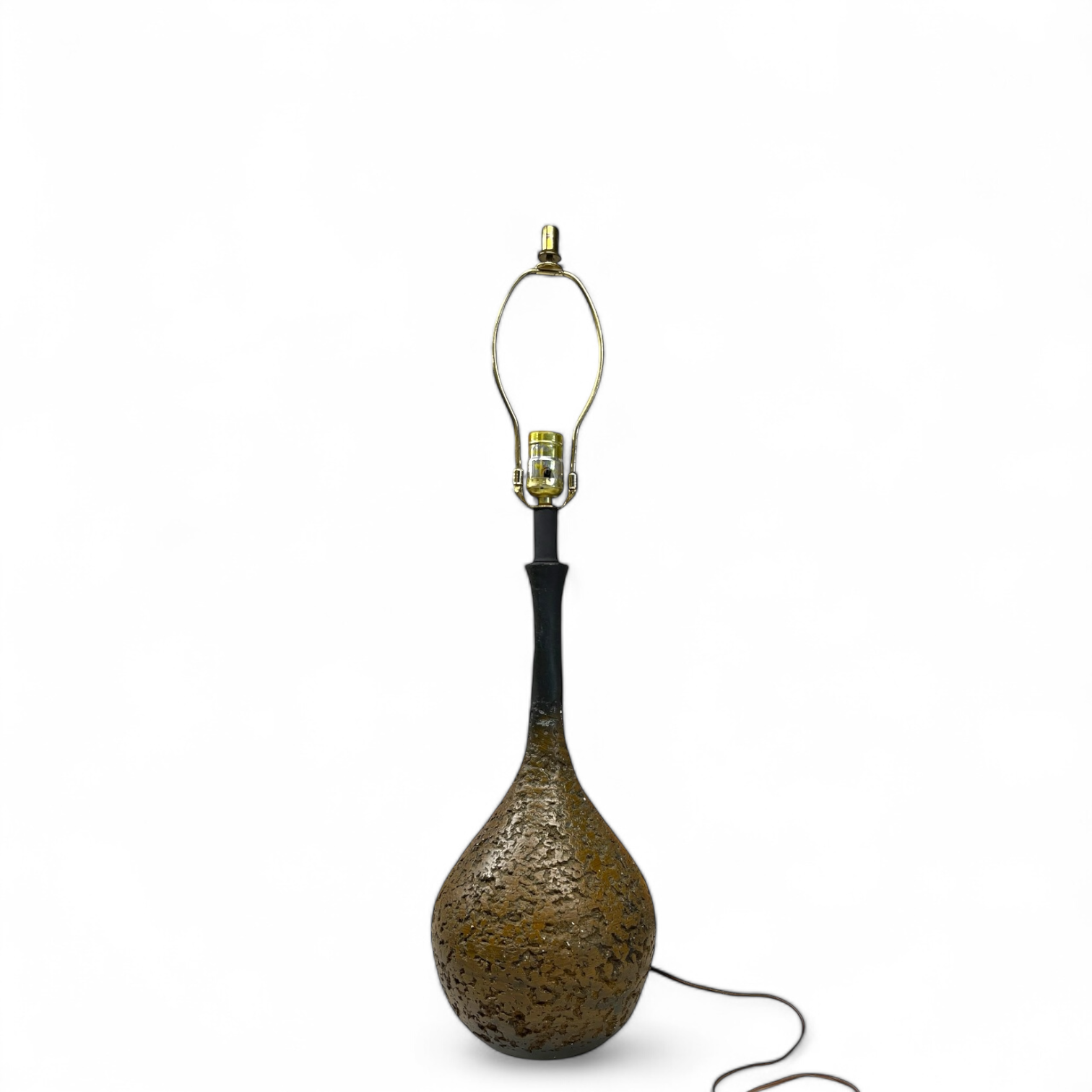 Vintage mid century modern ceramic table lamp with faux cork pattern, 29 inches tall, dark brown, no shade.