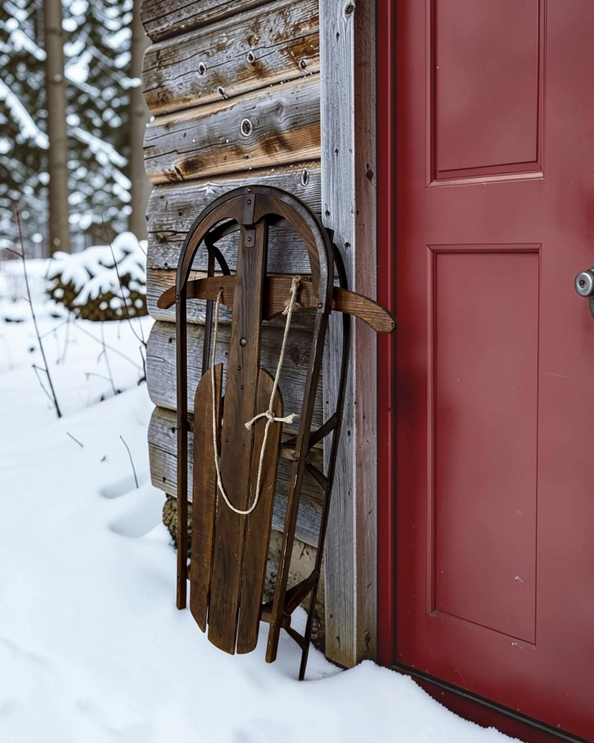 Vintage farmhouse sled ideal for cabin decor, Christmas decorating, and seasonal displays.
