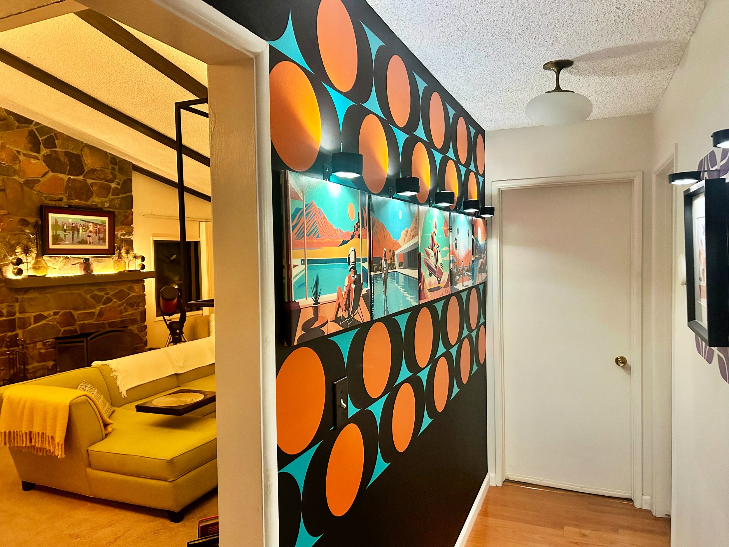 Mid century two color wall decals, circle and triangle pattern