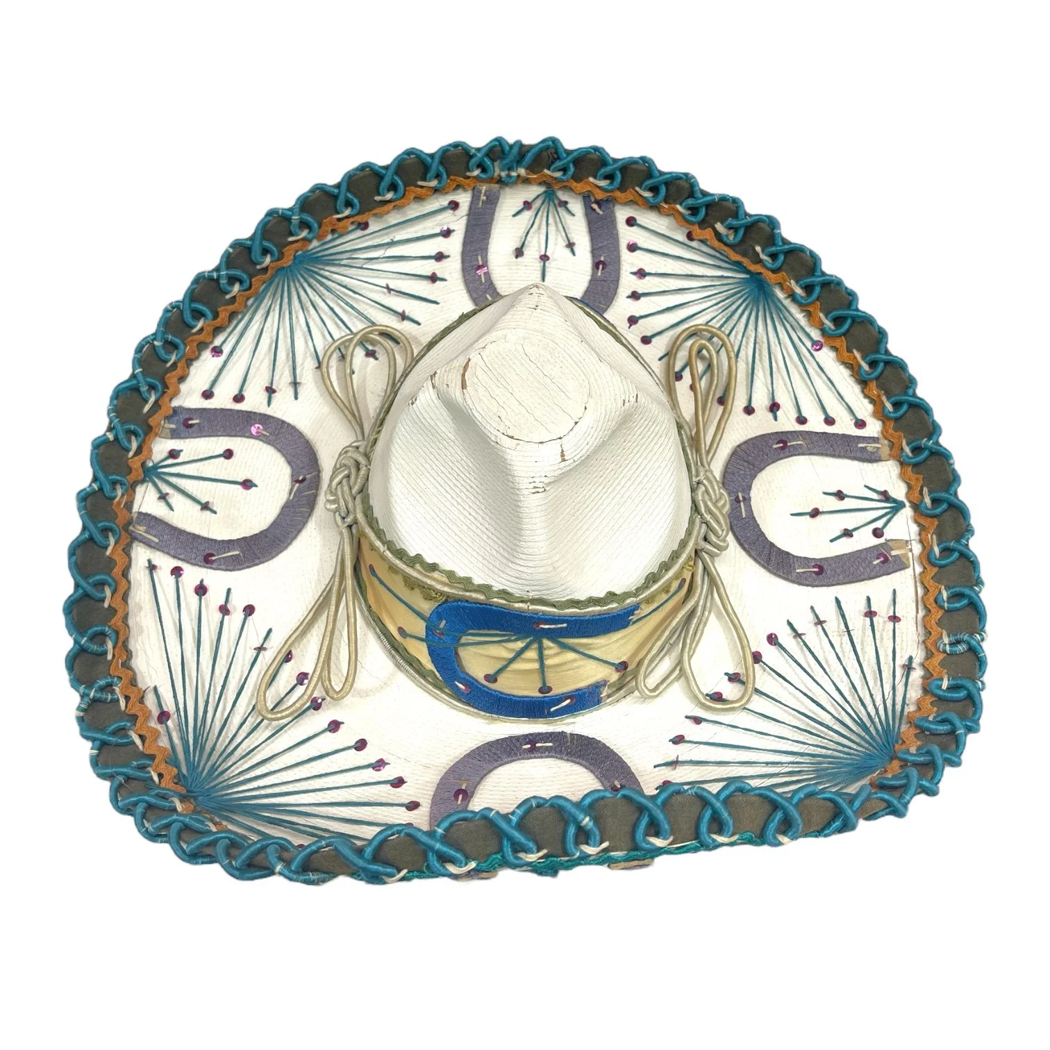 Vintage Authentic Mexican Mariachi Sombrero - high crowned with sequins and horseshoes.