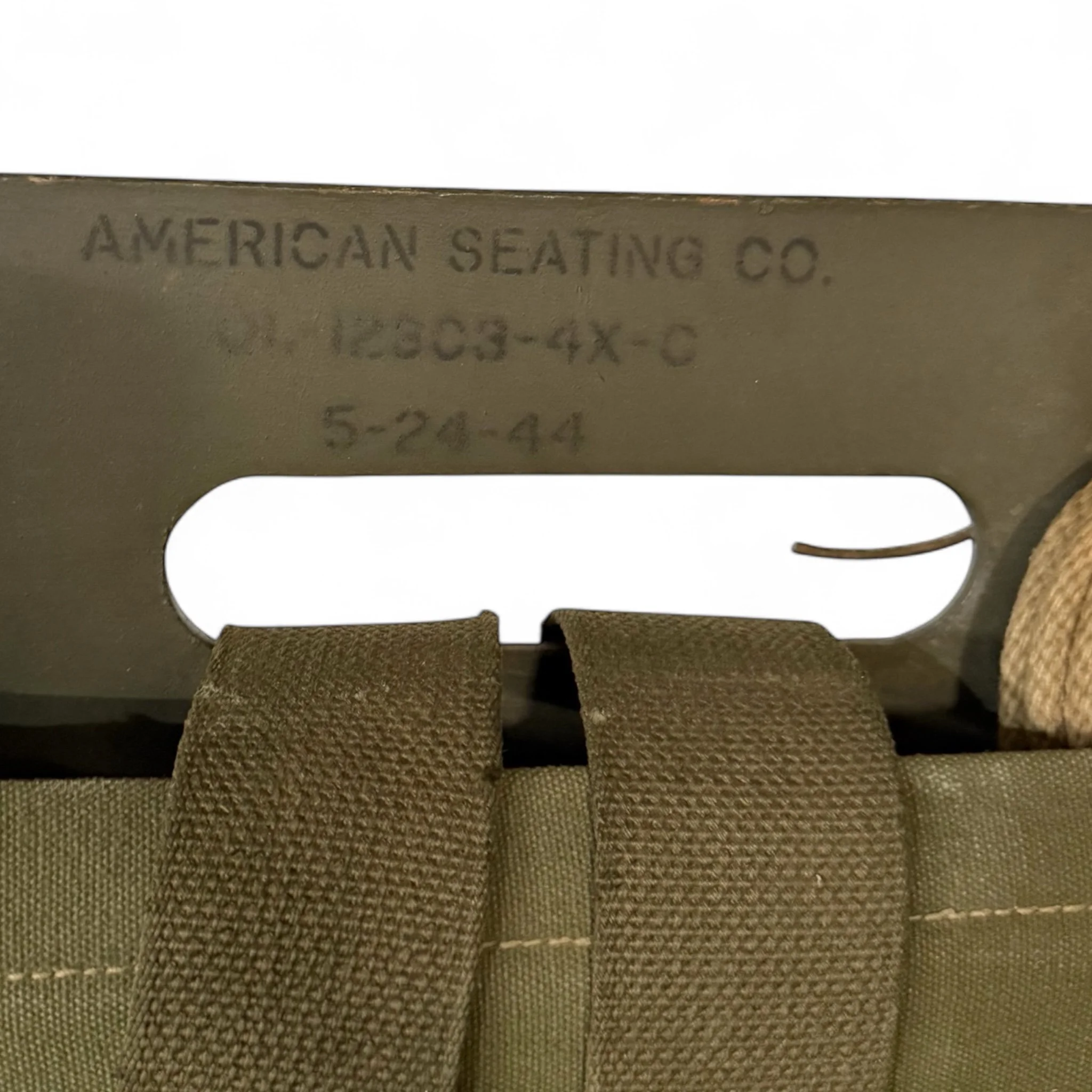 Vintage 1940s US Military packboard by American Seating Company with rope accents, ideal for rustic cabin or hunting lodge decor, or taxidermy mounts.