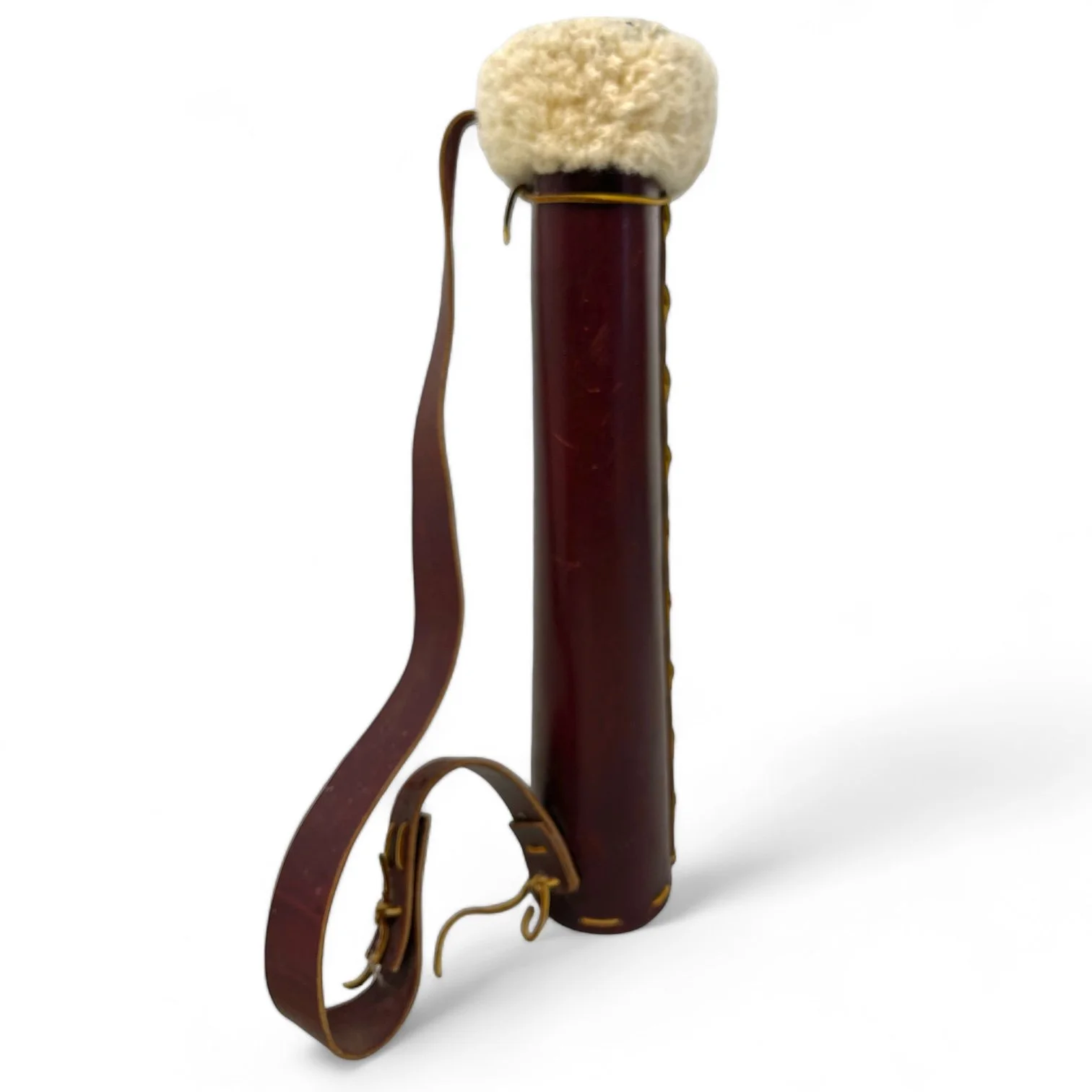 Vintage handcrafted genuine leather arrow quiver with Sherpa lining, adjustable shoulder strap.