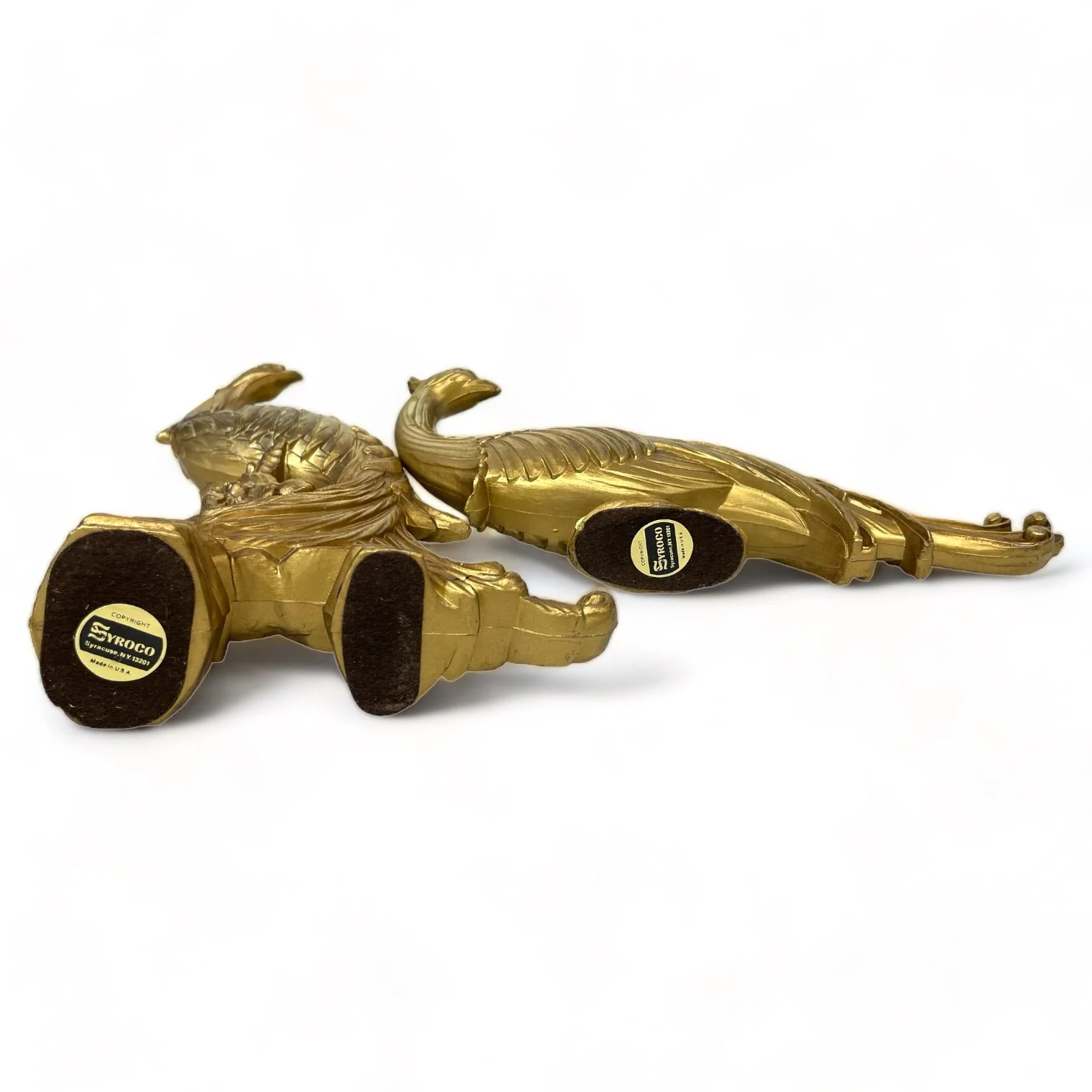 Vintage 1960s Syroco gold tabletop peacocks set of 2