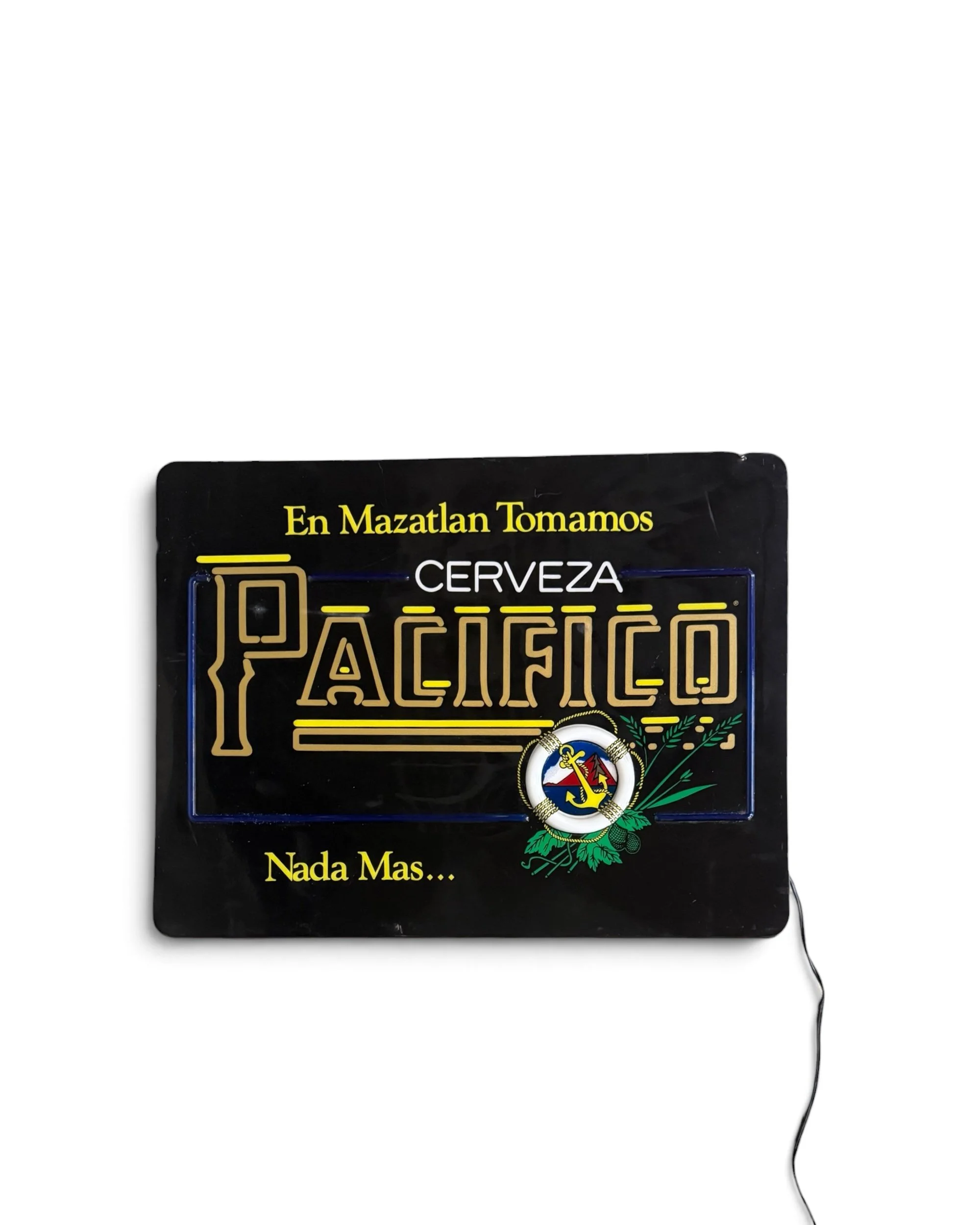 Unlit 20x15 Vintage Pacifico Cerveza molded plastic beer sign showing crisp graphic details.