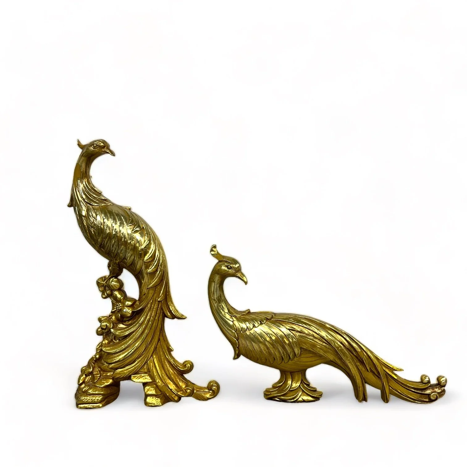Vintage 1960s Syroco gold tabletop peacocks set of 2