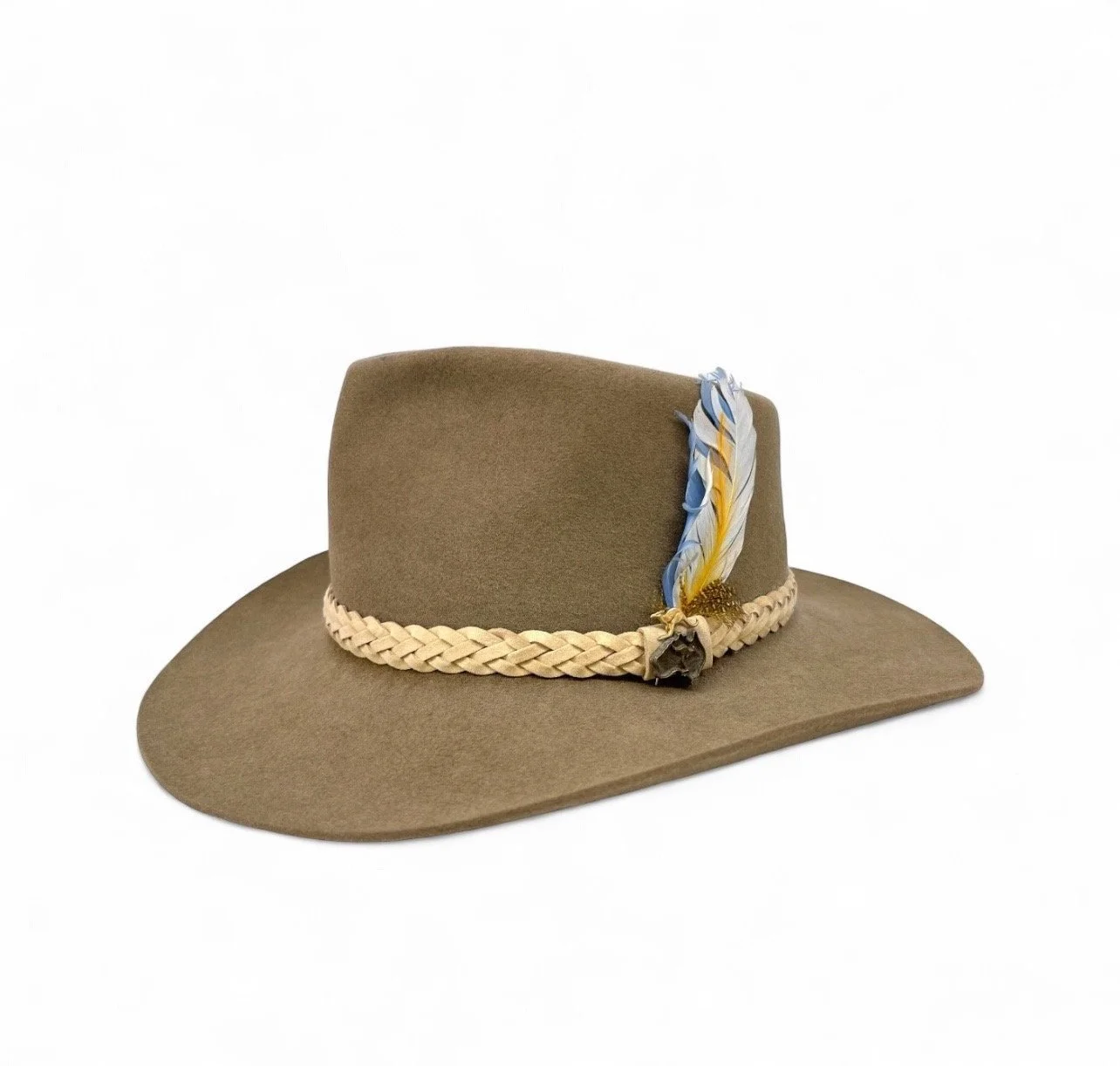 Vintage Cowboy Hat - Outback Fur Felt Hat, Wide Brim Hat, Western Wear, Hat Feather, Kangaroo Pin, Made in Australia