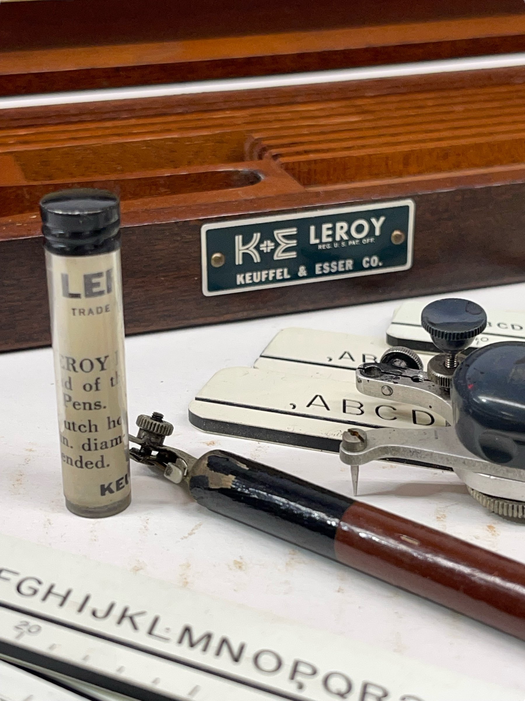 Vintage Keuffel Esser lettering kit with case.