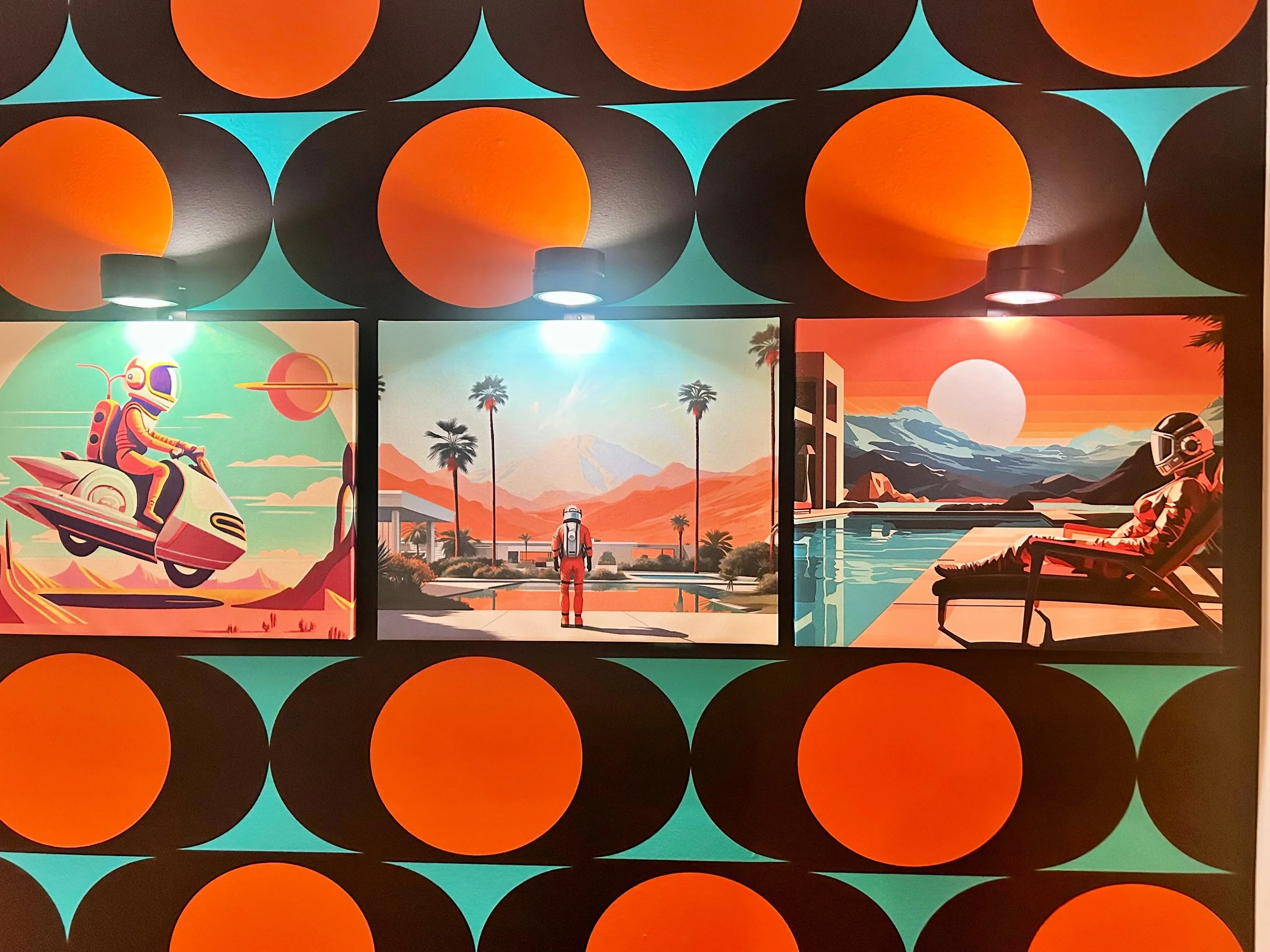 Mid century two color wall decals, circle and triangle pattern