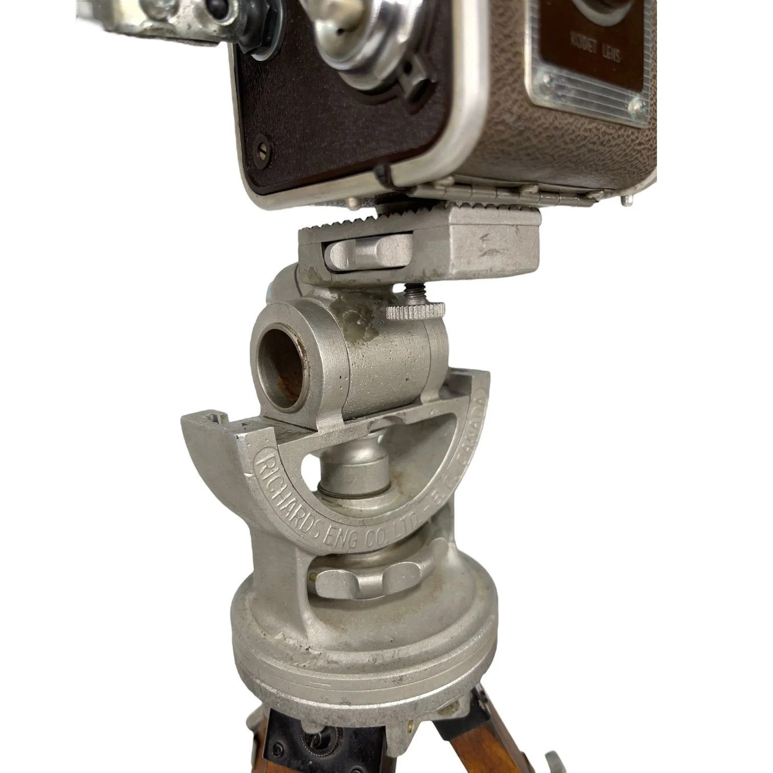 Vintage Kodak Duaflex IV Camera and Uni Colt Richards Engineering Wooden Tripod Floor Lamp