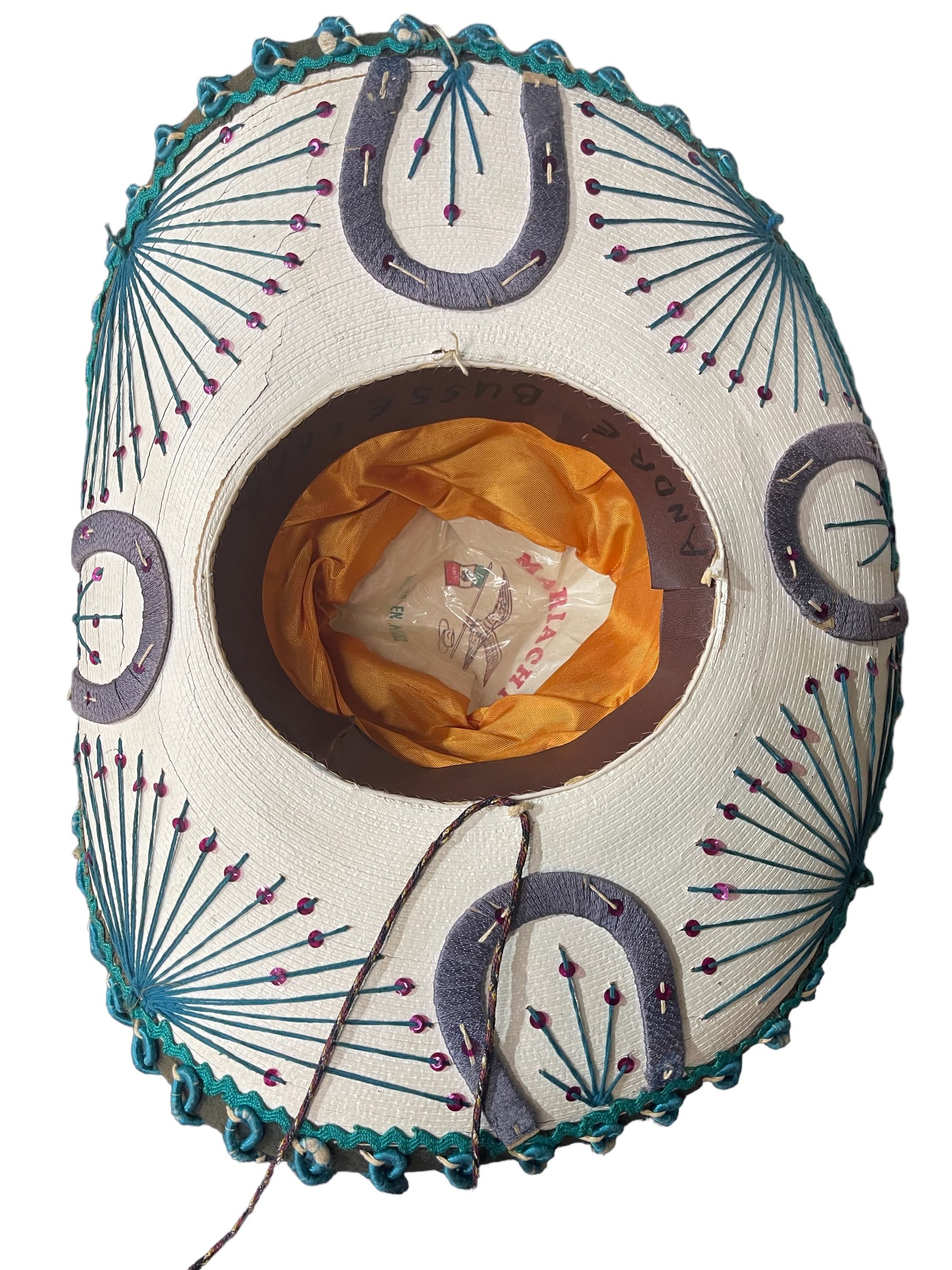 Vintage Authentic Mexican Mariachi Sombrero - high crowned with sequins and horseshoes.