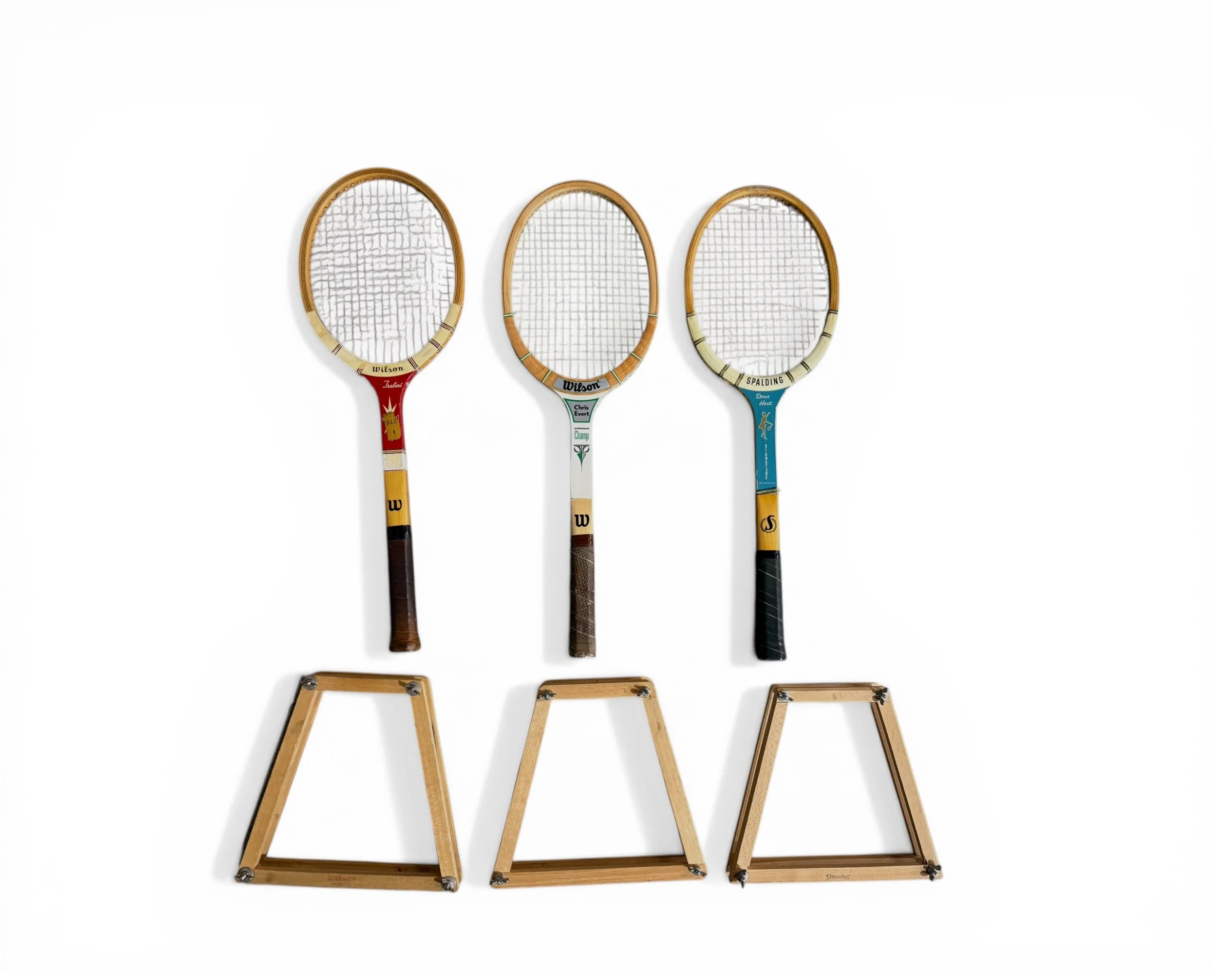 wood tennis racket wall decor vintage sports equipment set