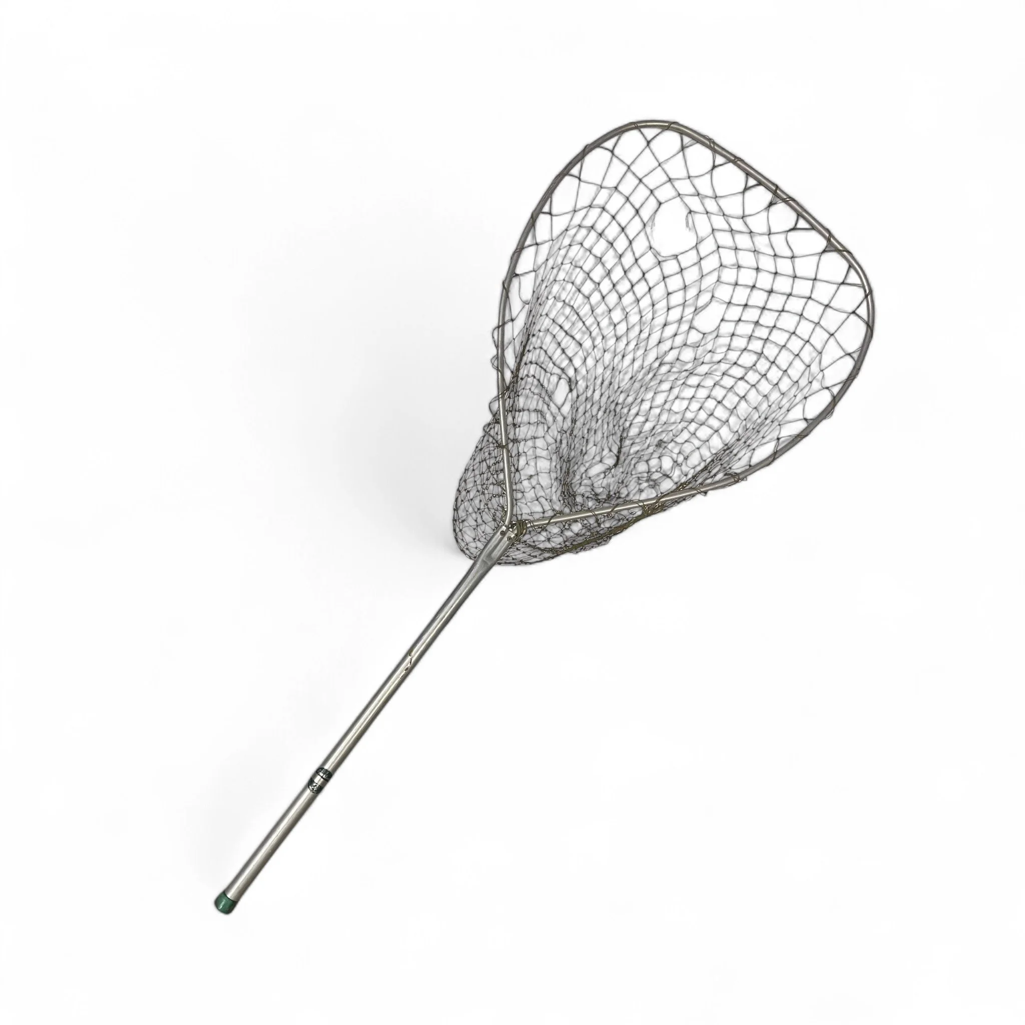 Vintage long handled aluminum fishing net by Sportnet, made in USA. Authentic fishing gear perfect for cabin, lodge, lake house decor.