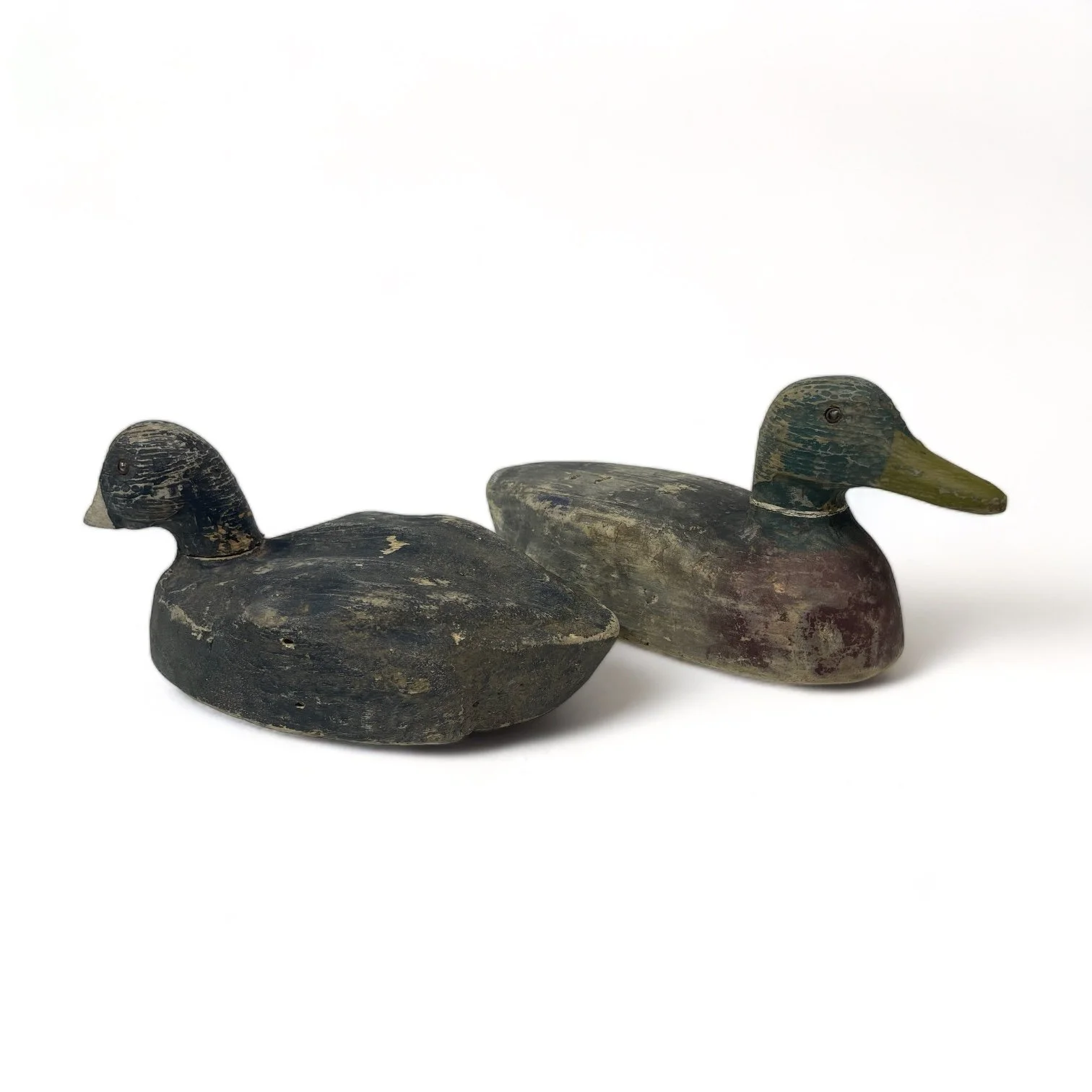 Vintage 1950s Balsa Wood Carved Duck and Goose Decoys, set of 2.