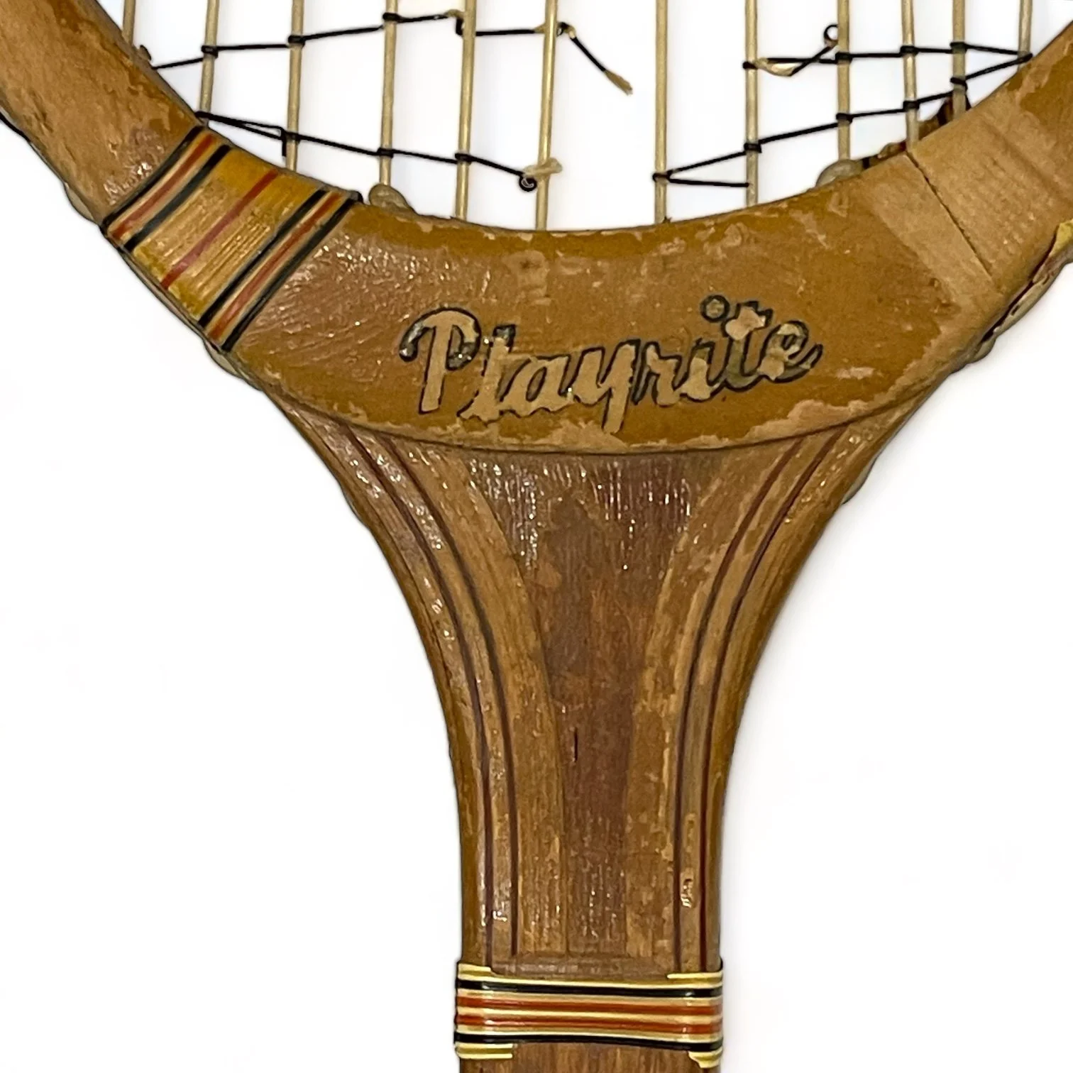 Vintage pair of wooden tennis rackets by Wright & Ditson and Playrite with wood press and canvas covers.