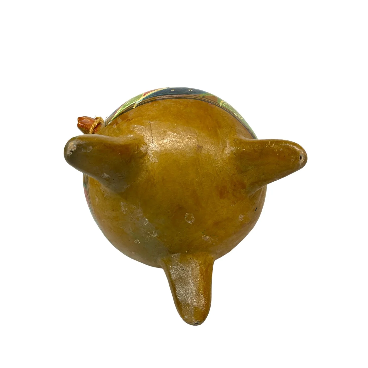 Vintage Mexican terracotta hanging pot hand painted with colorful birds and flowers. Folk art pottery from Acapulco.