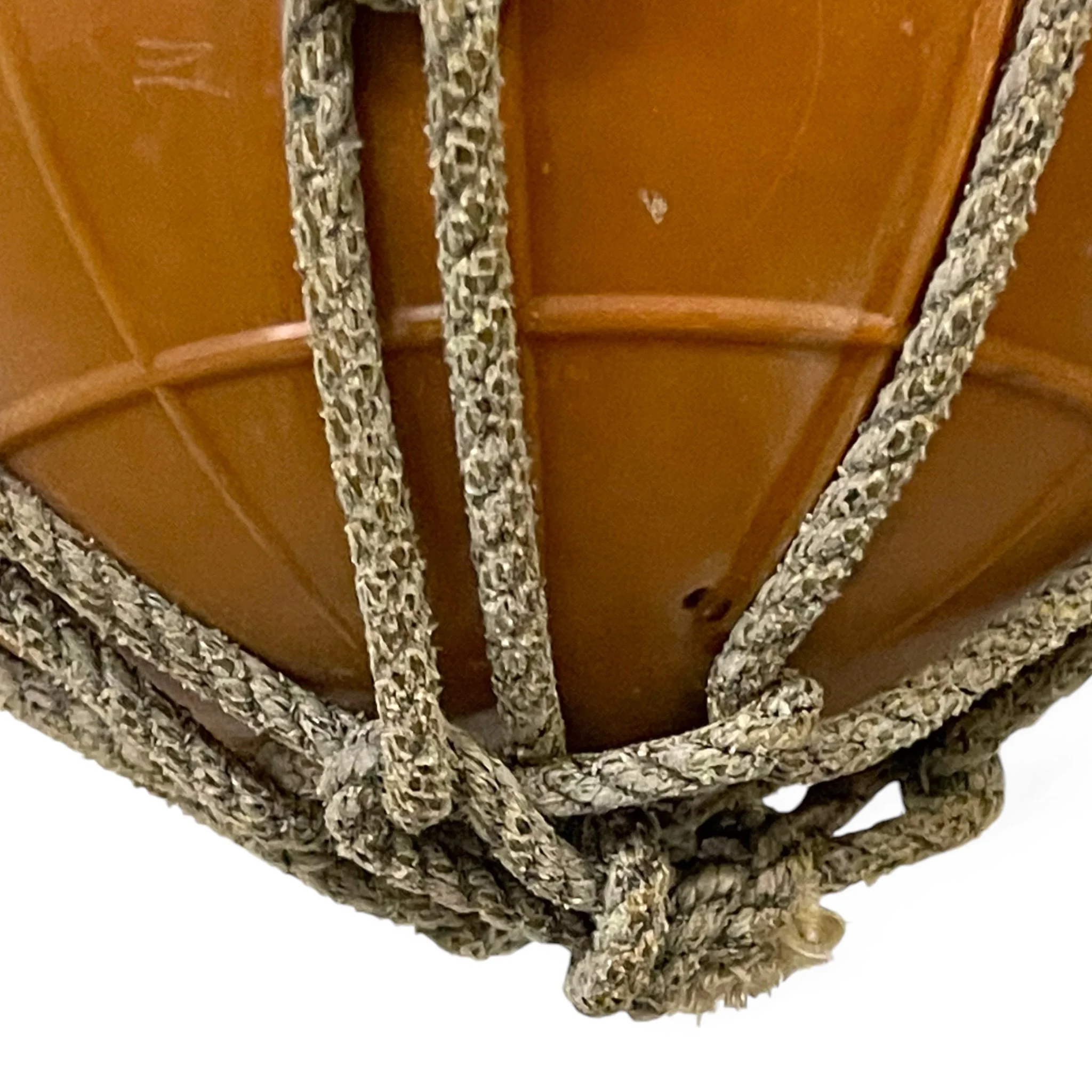 Vintage Japanese Hi-Zex Sunshine Kako fishing float encased in rope. Nautical maritime collectible, authentic fishing buoy from Japan.