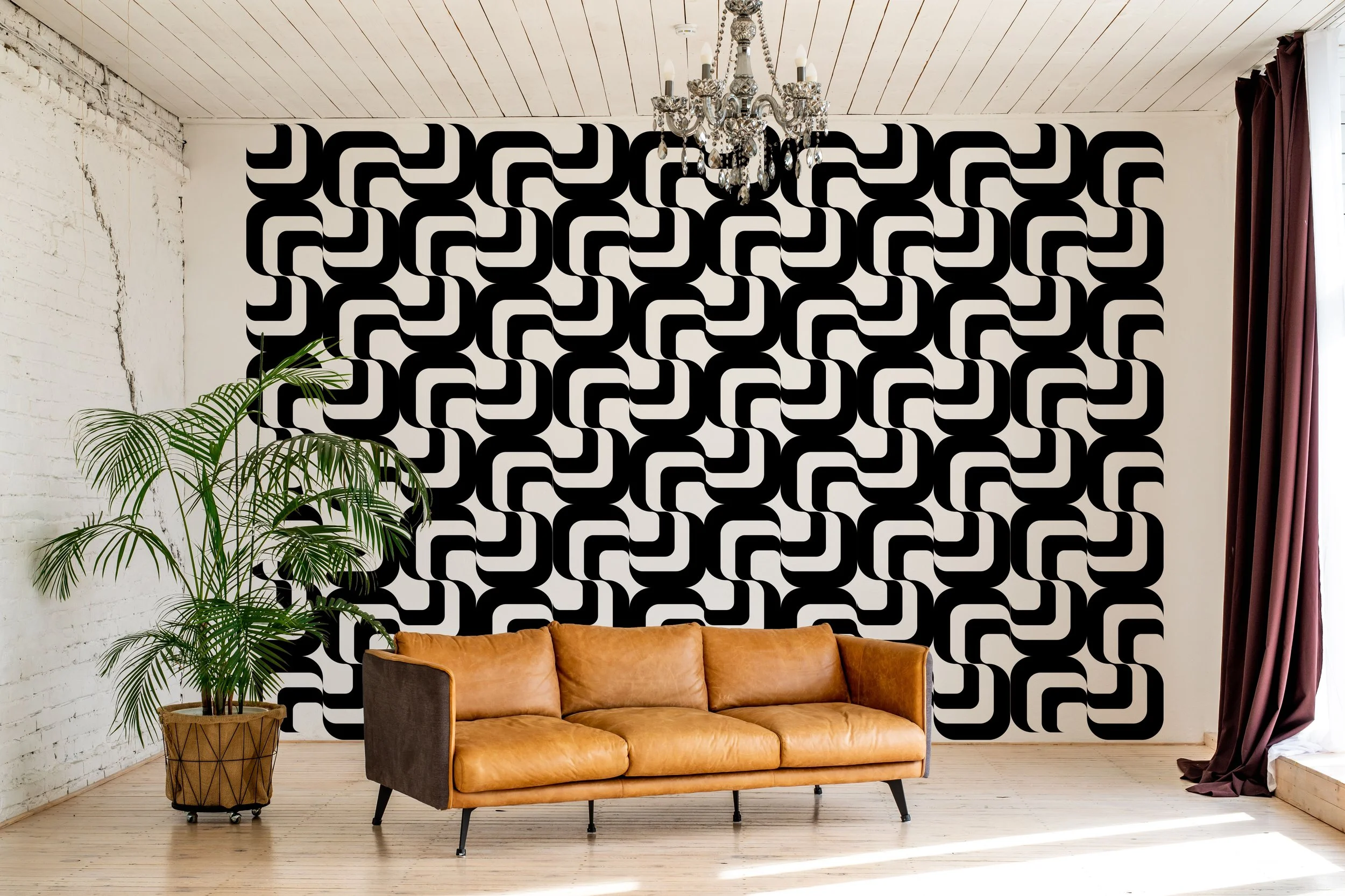 Geometric pattern wall decal in black in a Hollywood Glam living space, Wall Star Graphics.