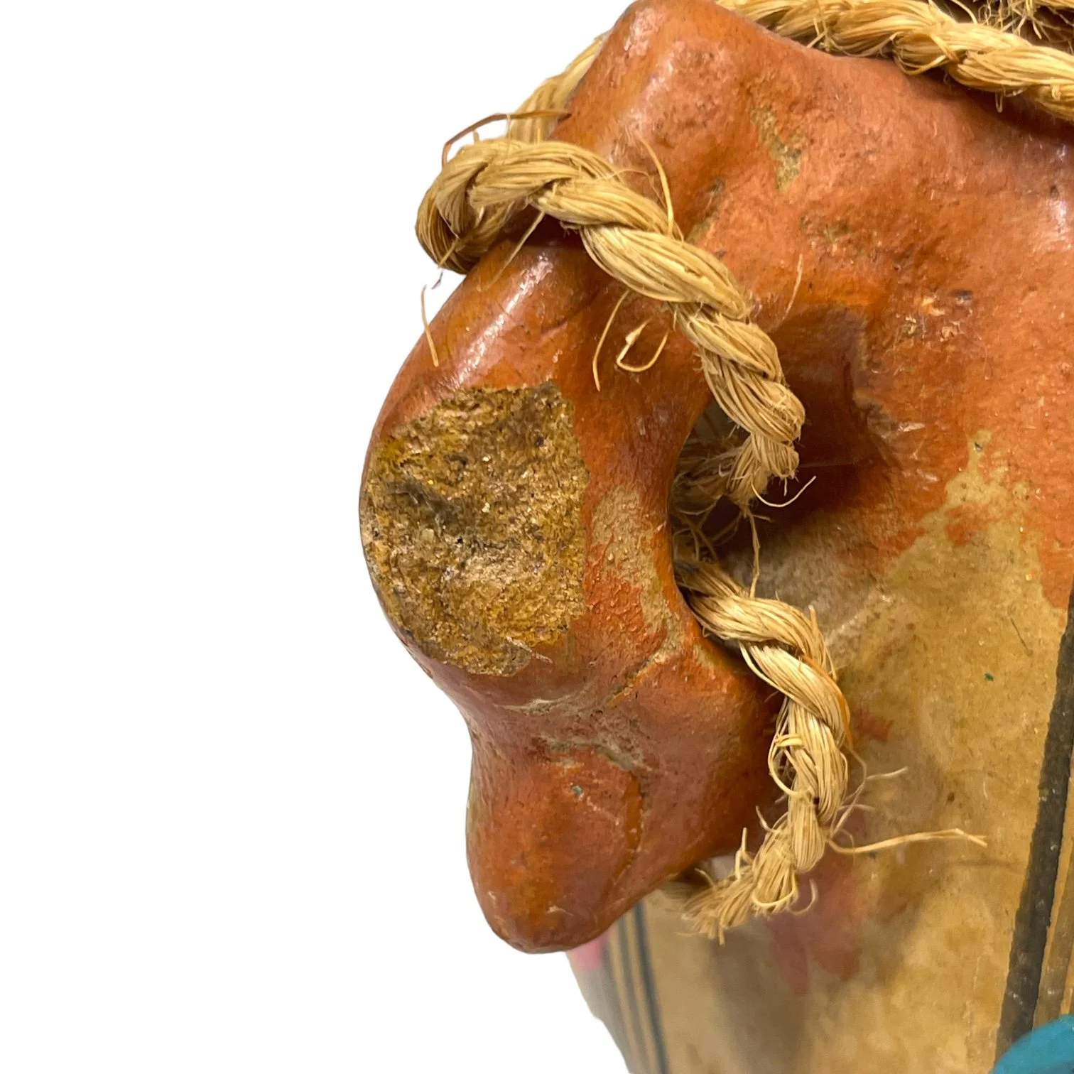 Vintage Mexican terracotta hanging pot hand painted with colorful birds and flowers. Folk art pottery from Acapulco.