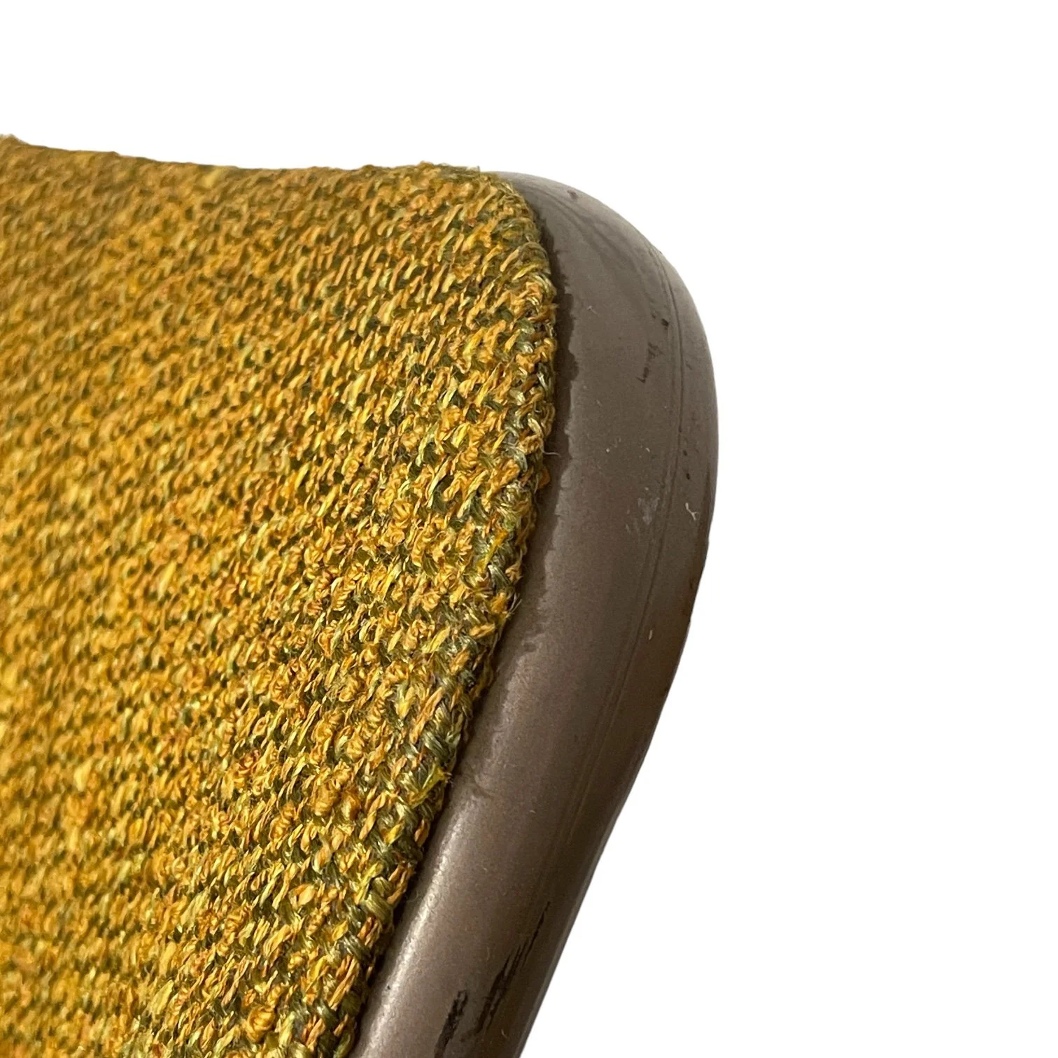 Close up of a vintage set of 4 metal folding chairs with tweed seats and back -  Samsonite Celebrity style no. 7239.