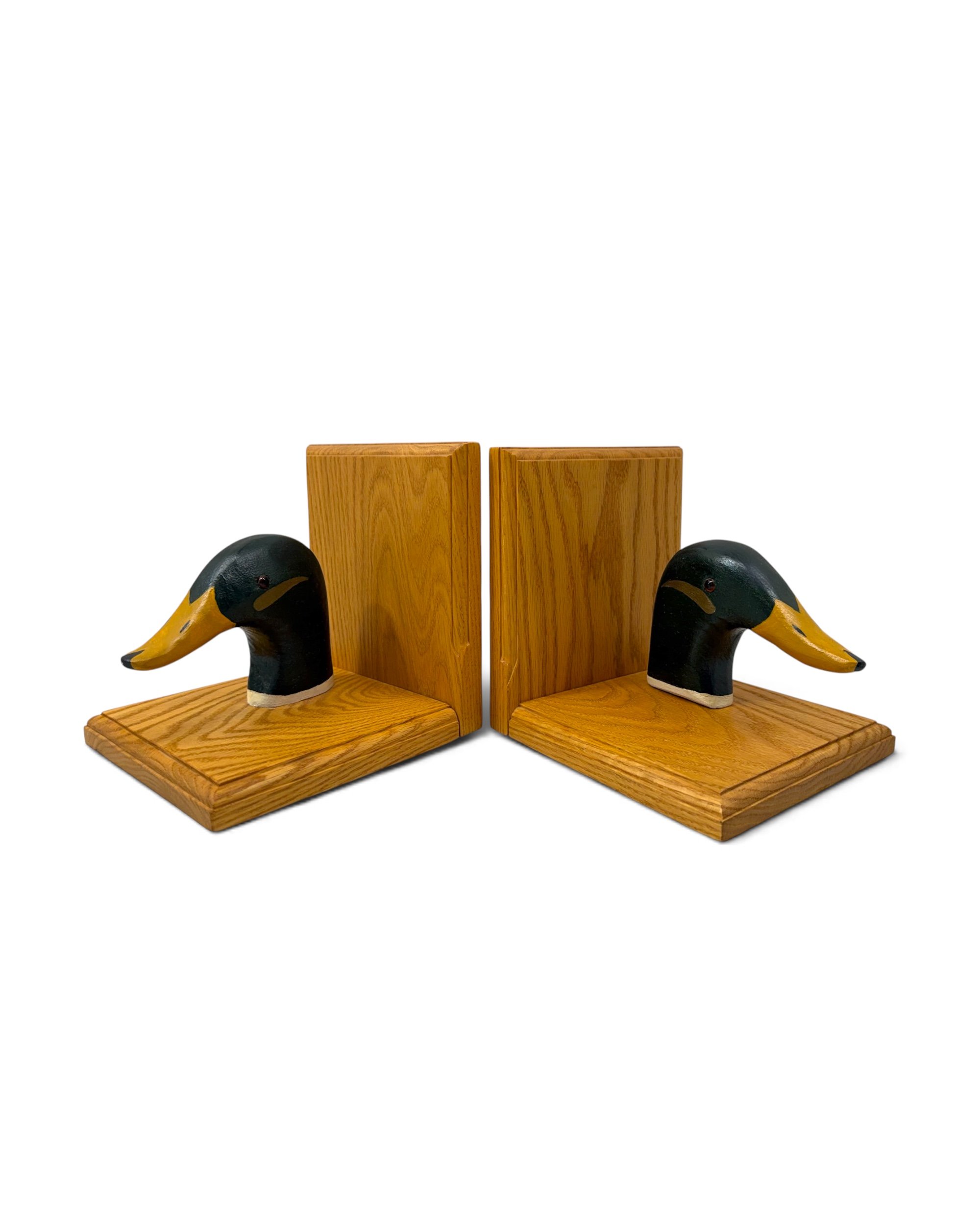 vintage mallard duck carved wood bookends