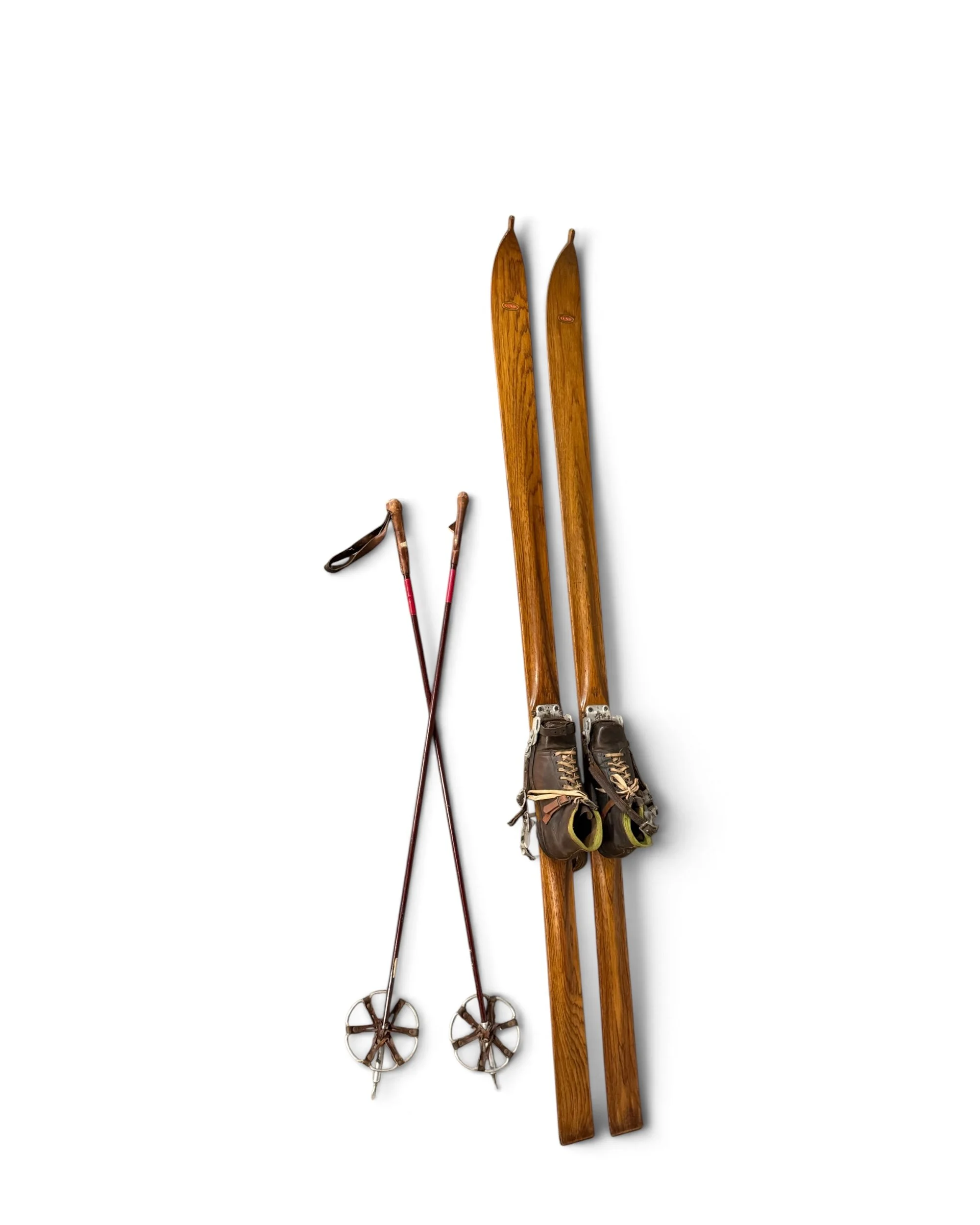 vintage 1930s CA Lund wooden snow skis, poles, boots - Modern Artifact DecorPhotoroom_20260921_173734.JPG
