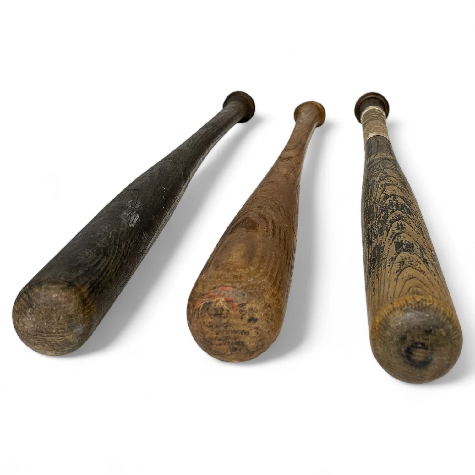 Set of 3 vintage wooden baseball/softball bats including 1950s Rawling Adirondack, 1960s Wilson A9430.