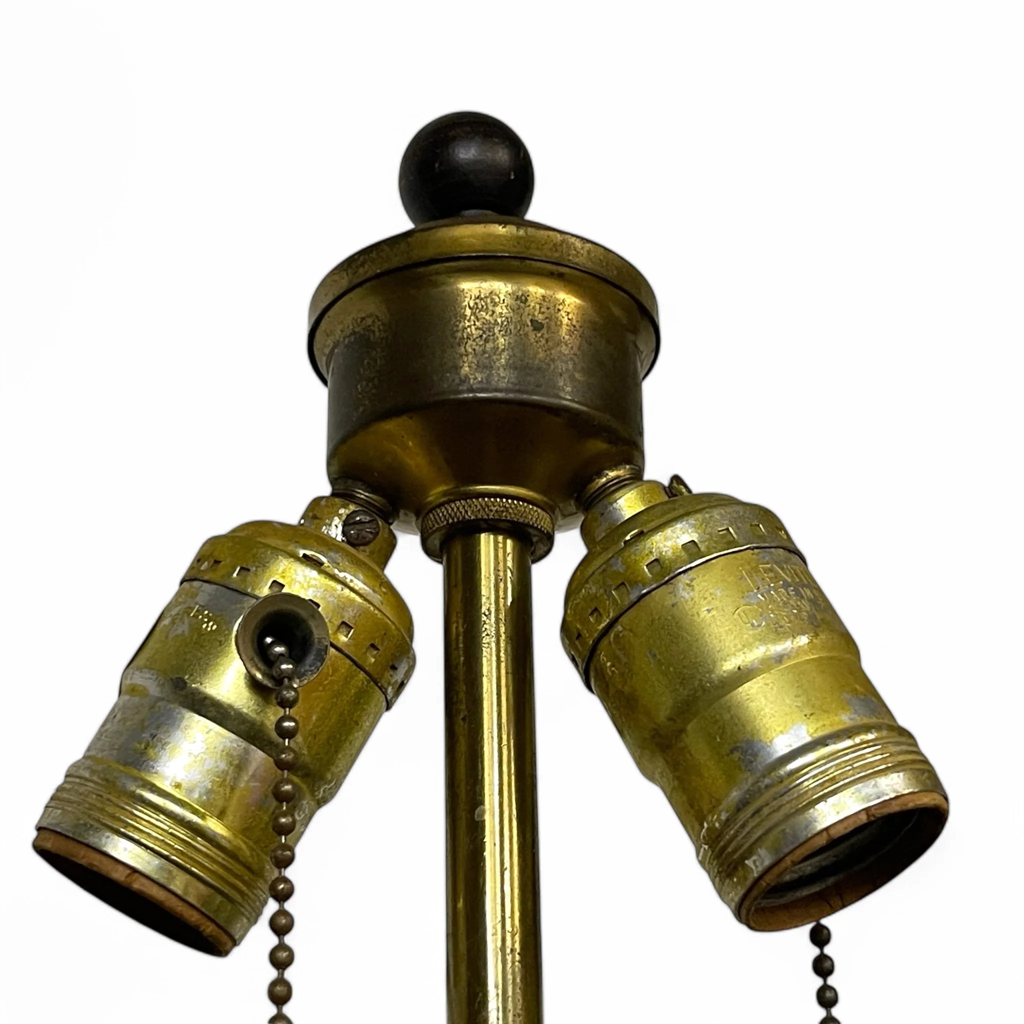 Vintage Japanese Satsuma table lamp with intricate moriage decoration, colorful, hand painted figures in traditional robes, scenic landscape, and a carved wood base.