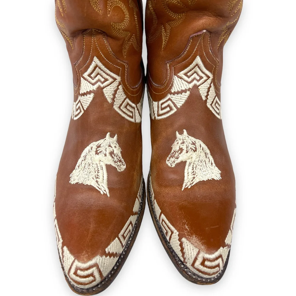 Vtg  RUDEL Brown Mens Leathe Embroidered Cowboy Western Boots Size 12 Men main image 2