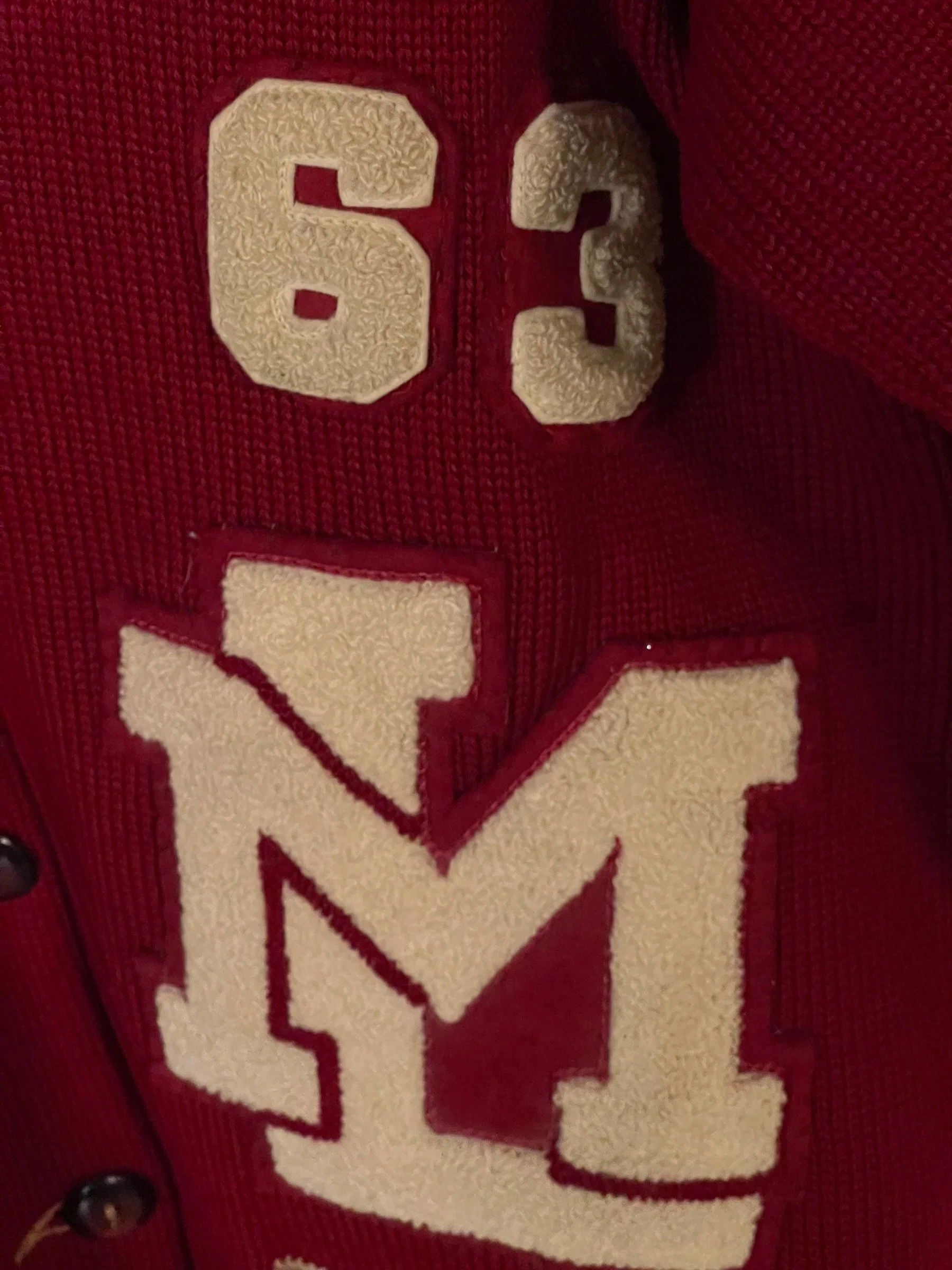 Vintage 1960s wool varsity letterman cardigan sweater,MLHS and LM patches, button front, size medium, Lasley Knitting Co.