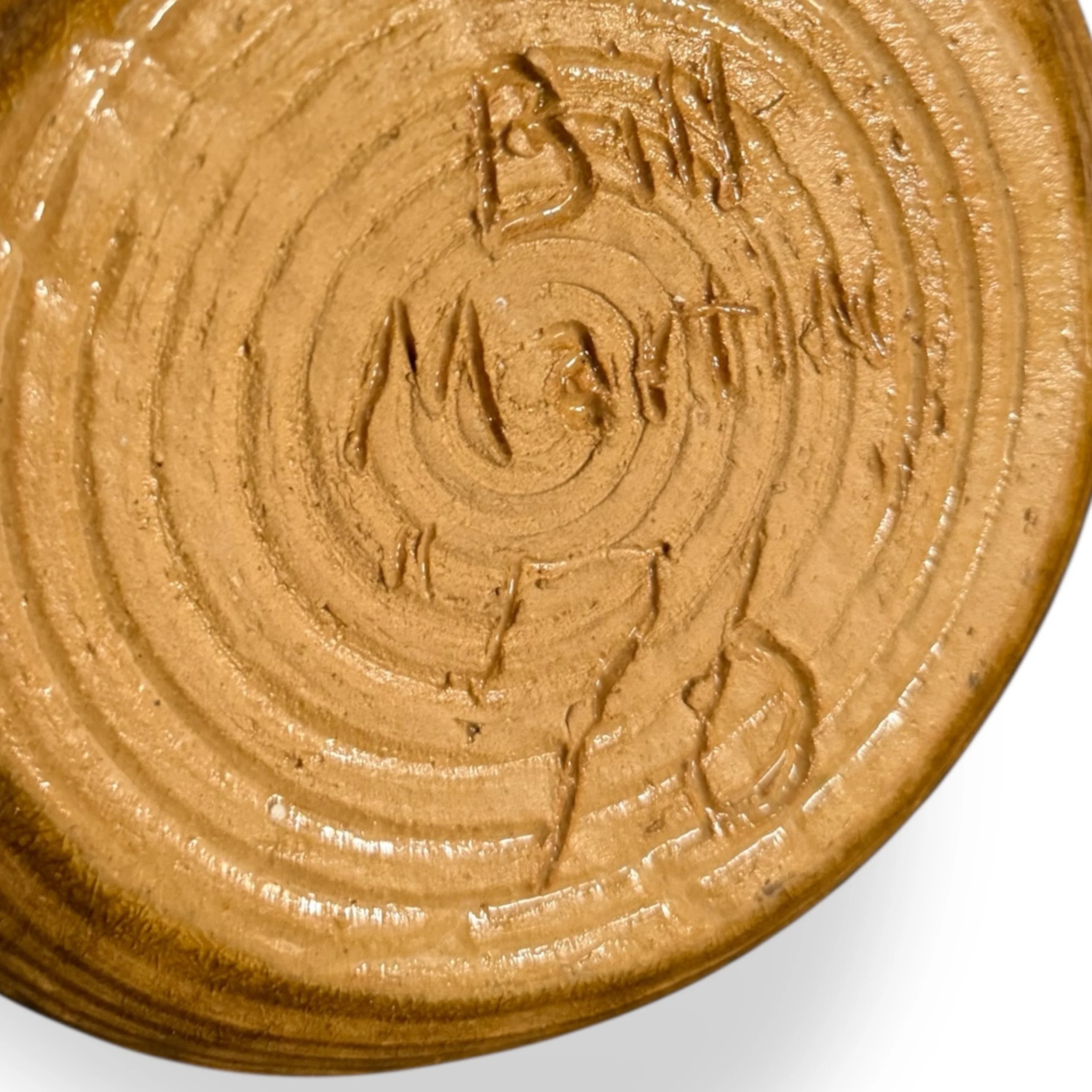 Close-up of signed and dated 1970s studio pottery vase with glaze detail