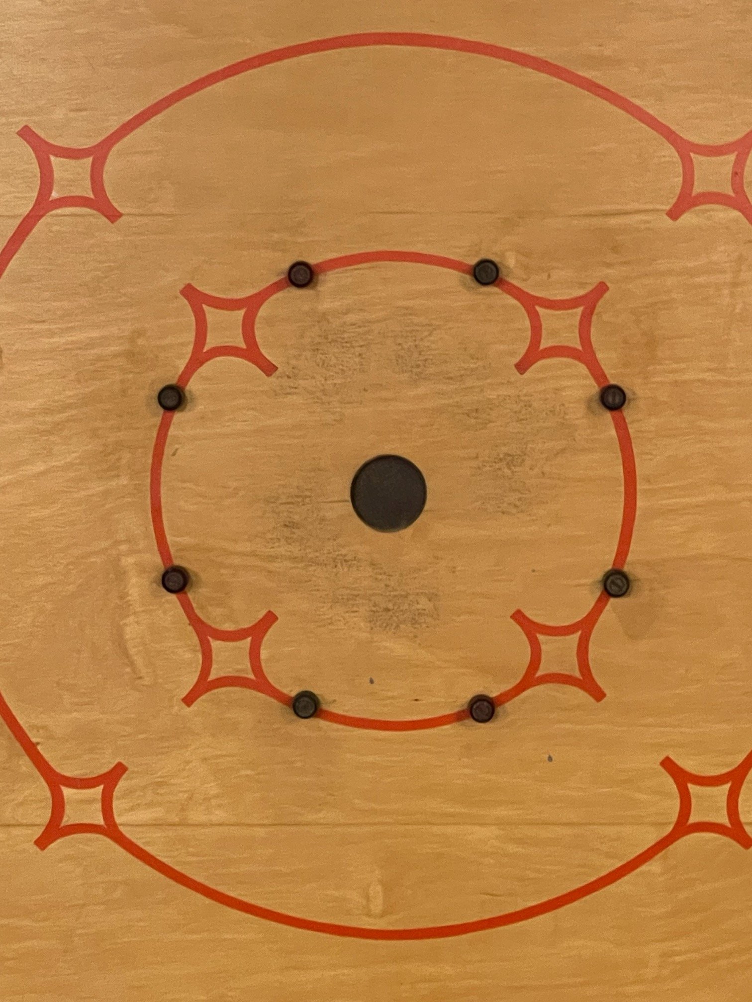 Antique 1930s Carrom Company Style Q square wooden game board, double sided with Viking ship.