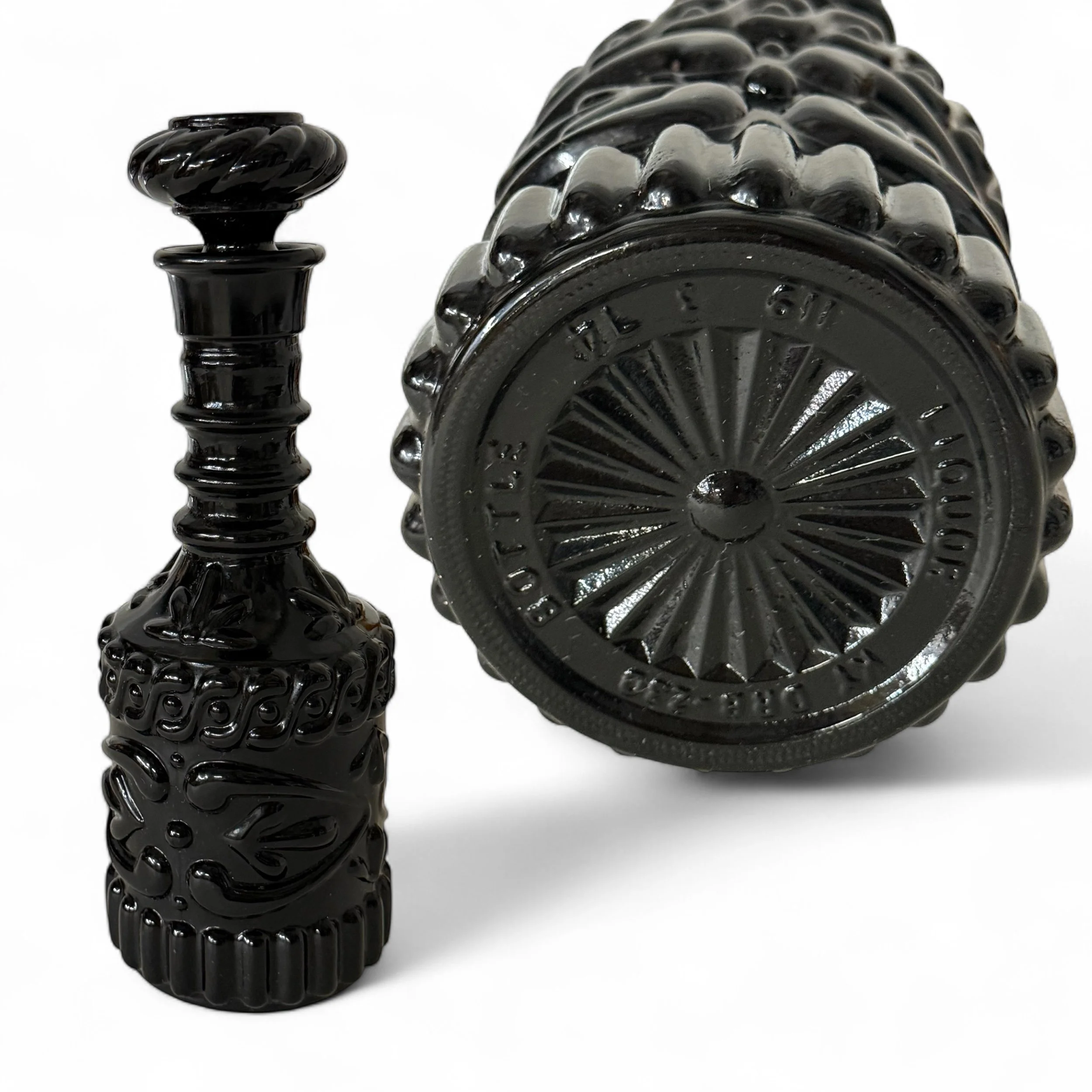 Close up of a collectible 1970s black Jim Beam bottle KY Derby 230 for home bar decor