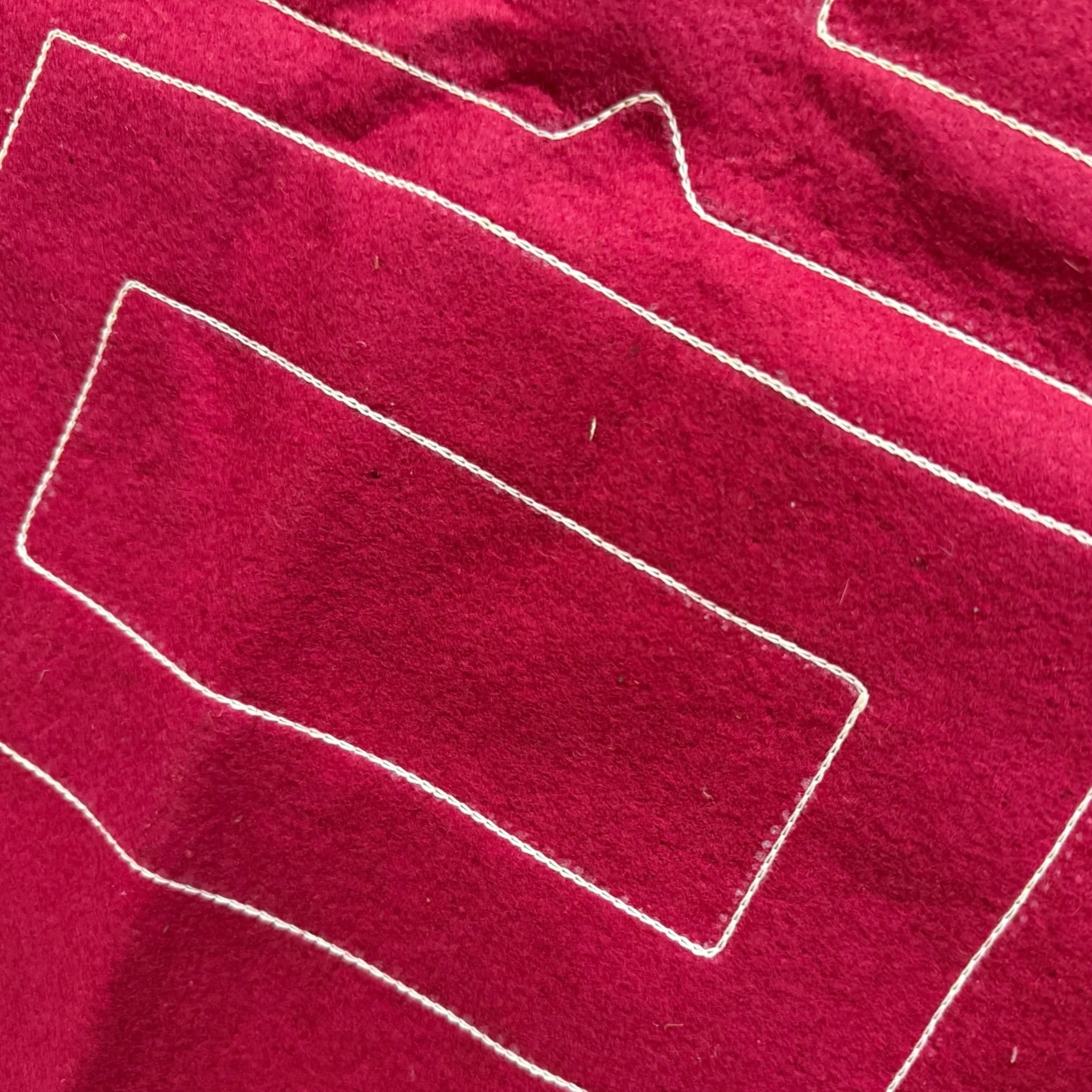 close up view of stitching on backside of vintage Harvard felt banner