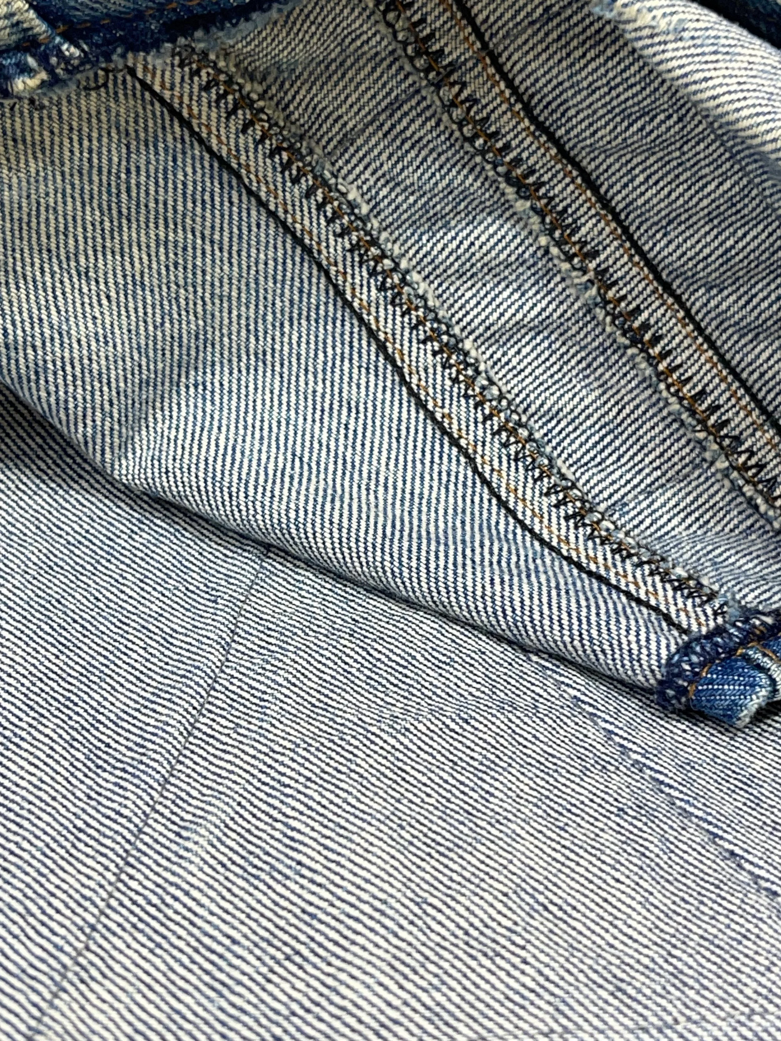 Vintage mens 3XL or 4XL denim vest by SFO San Francisco Overall with vintage military patches.